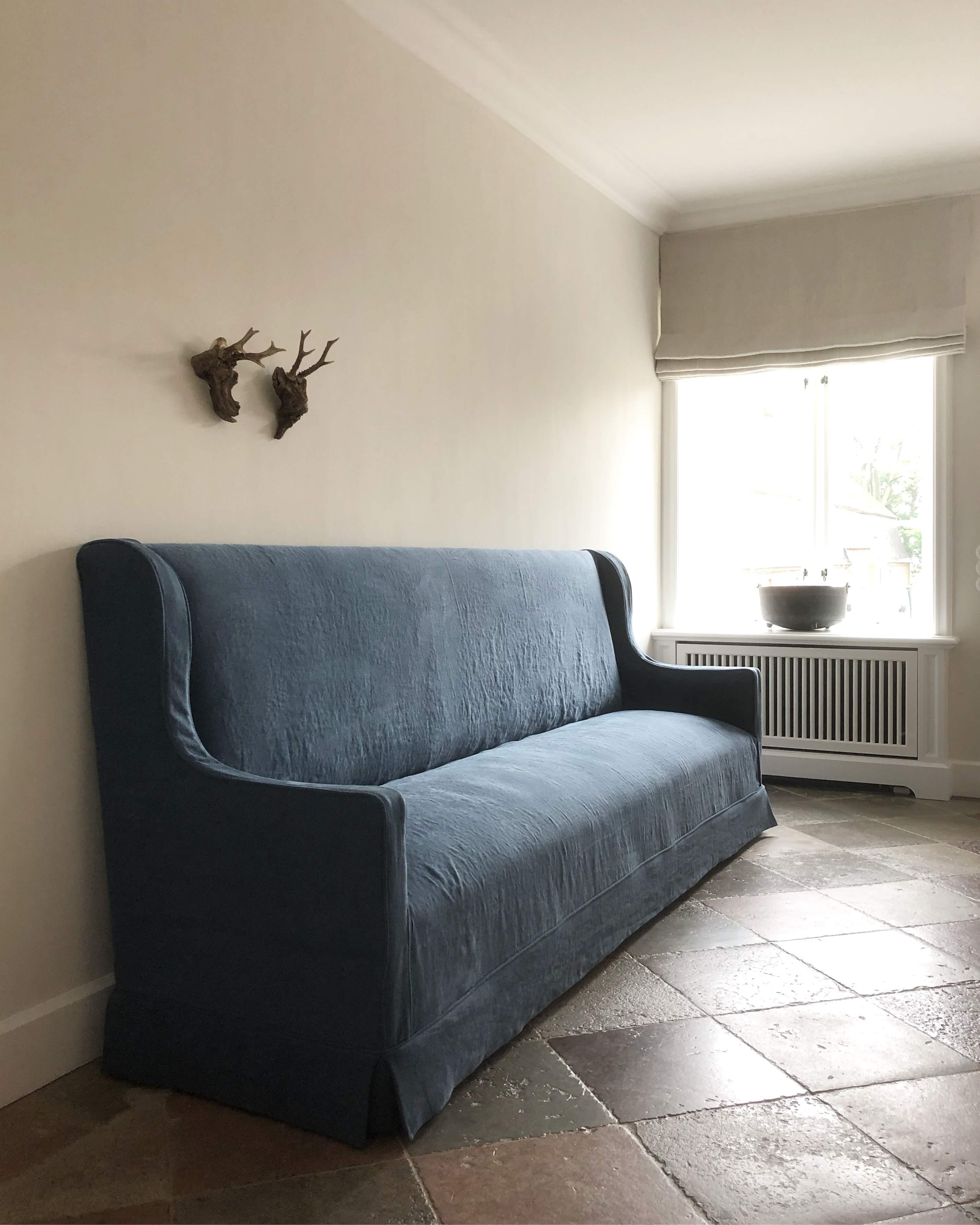 black linen sofa