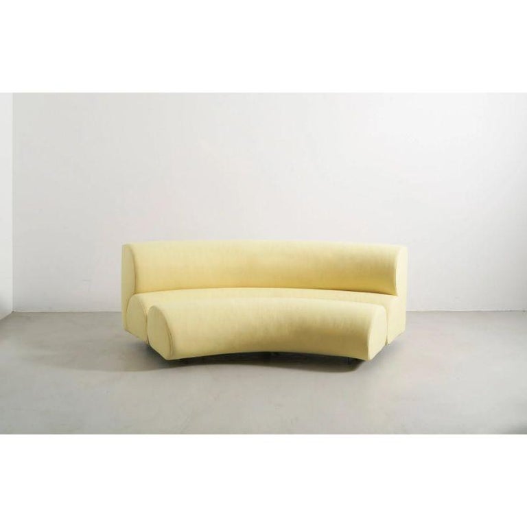 American Contemporary Modern Celeste Curved Sofa in Yellow Wool Felt and Black Metal Base For Sale