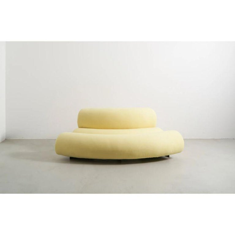 Contemporary Modern Celeste Curved Sofa in Yellow Wool Felt and Black Metal Base In Excellent Condition For Sale In Brooklyn, NY