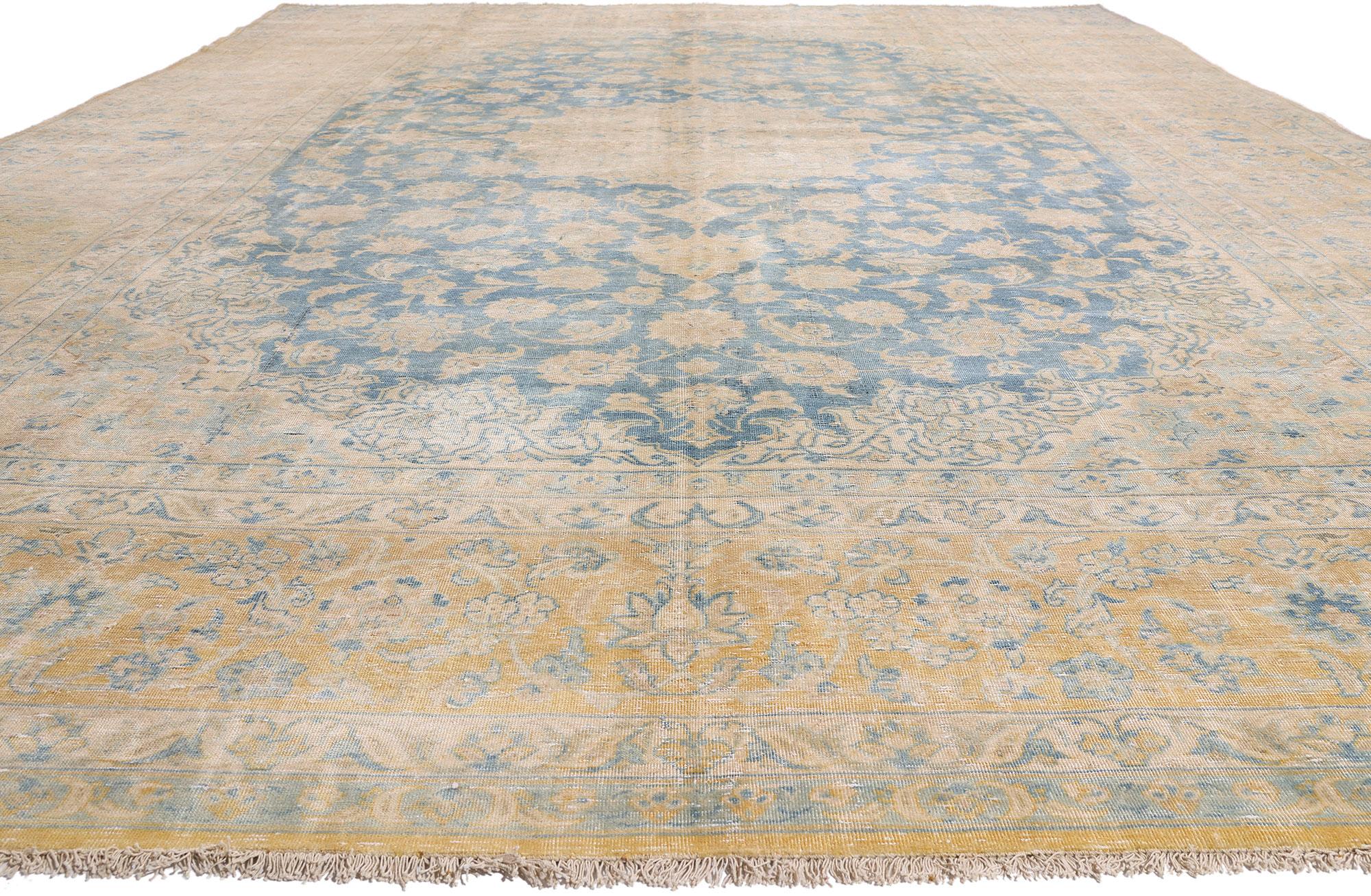 Kirman The Celestial Azure Bloom: A Persian Najafabad Masterpiece of Timeless Elegance For Sale