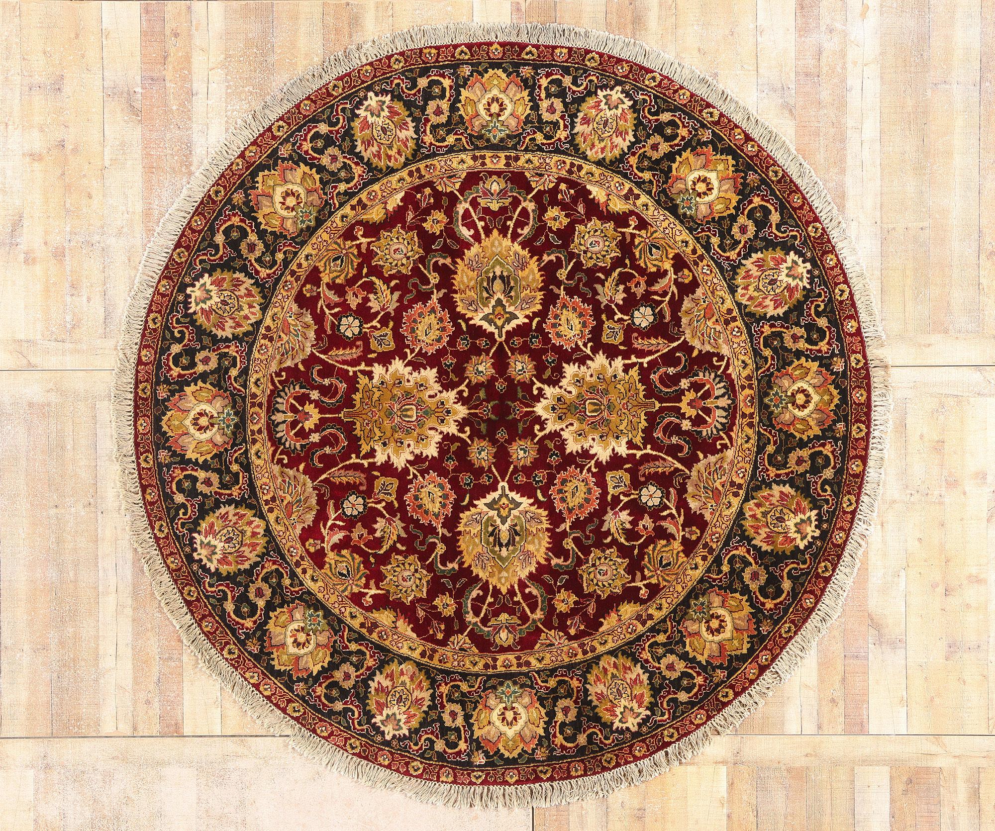 Le cercle céleste : Un Oushak indien vintage cramoisi d'une élégance impériale en vente 3