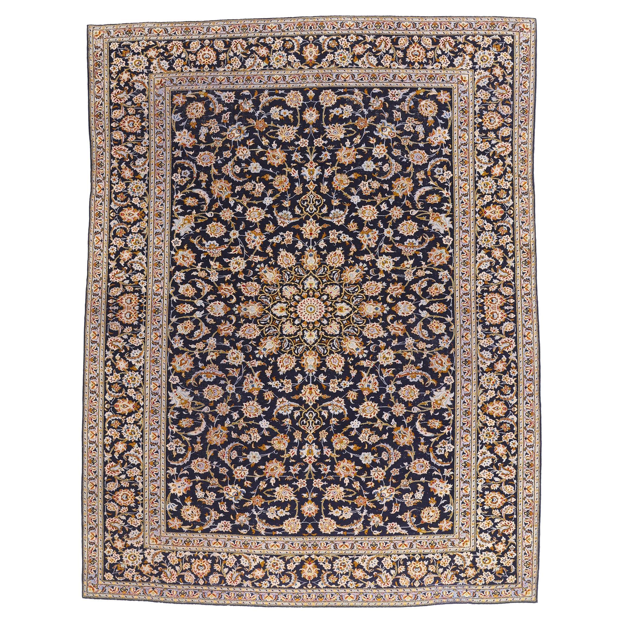 The Celestial Court: A Vintage Persian Kashan Masterpiece of Timeless Harmony For Sale