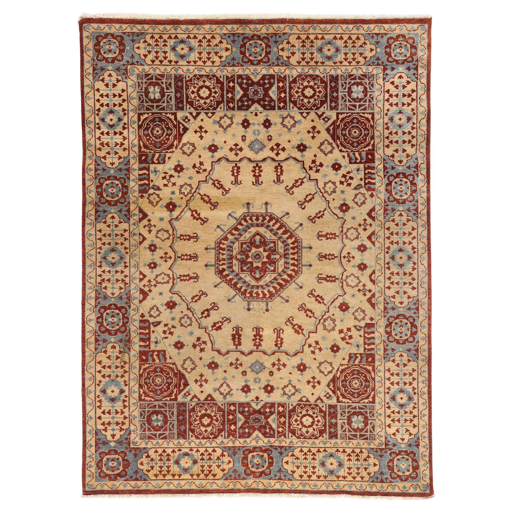 La Geometria Celeste: Un tappeto Oushak turco d
epoca di sacra armonia in vendita