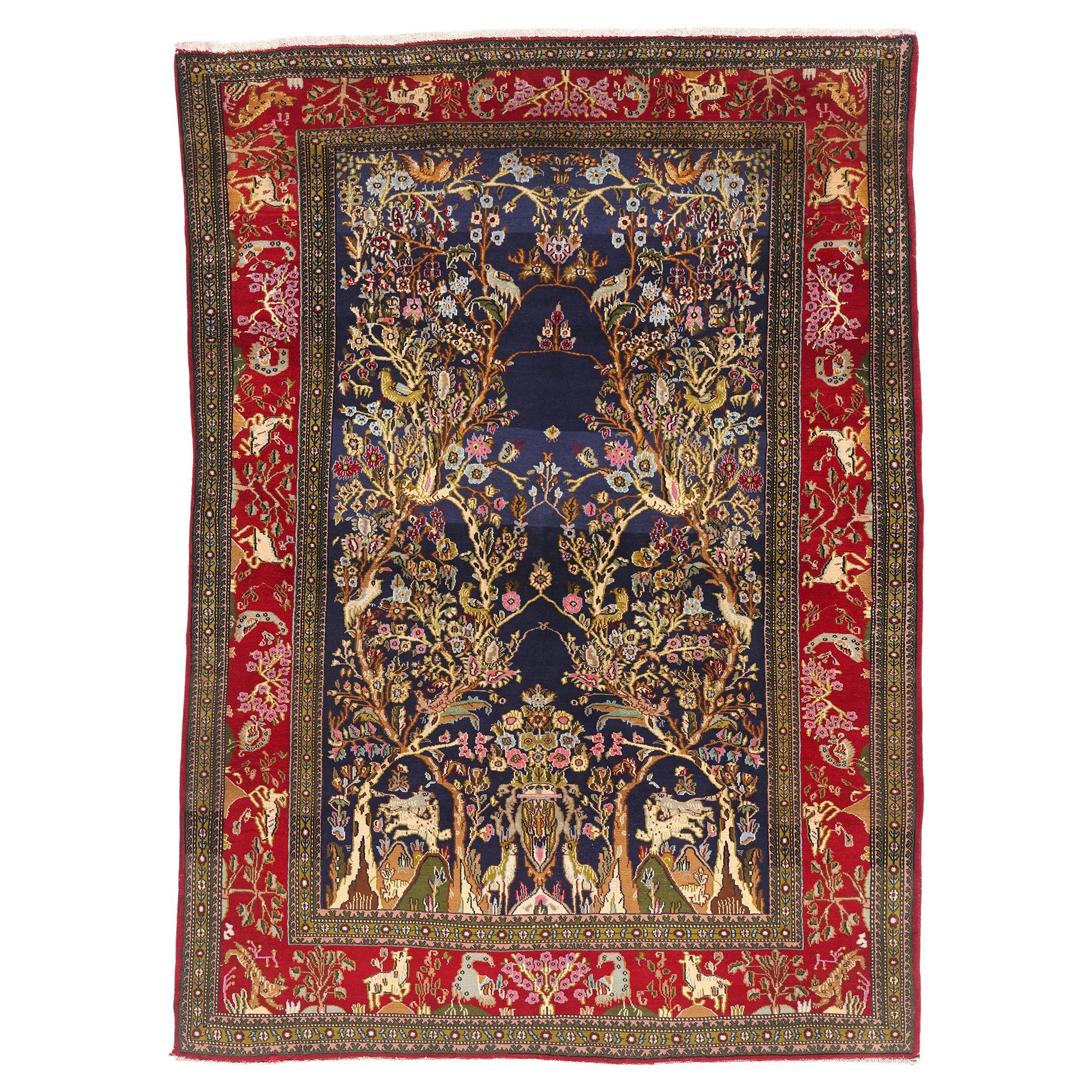 The Celestial Tree of Life: A Vintage Persian Qum Masterpiece of Eternal Harmony