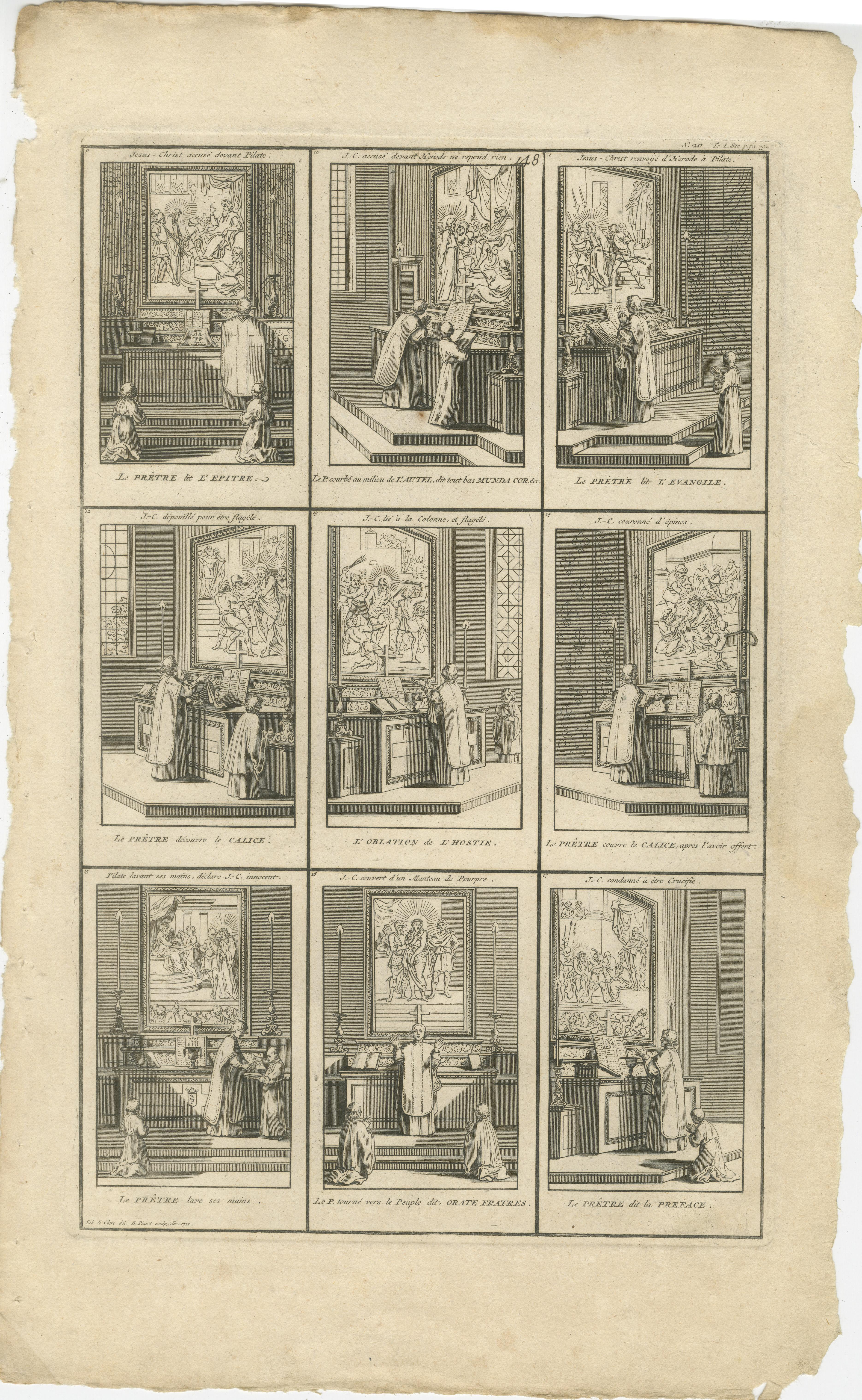 The Ceremonies of the Low Mass – Complete Engraved Cycle in Three Plates, 1734 In Good Condition For Sale In Langweer, NL