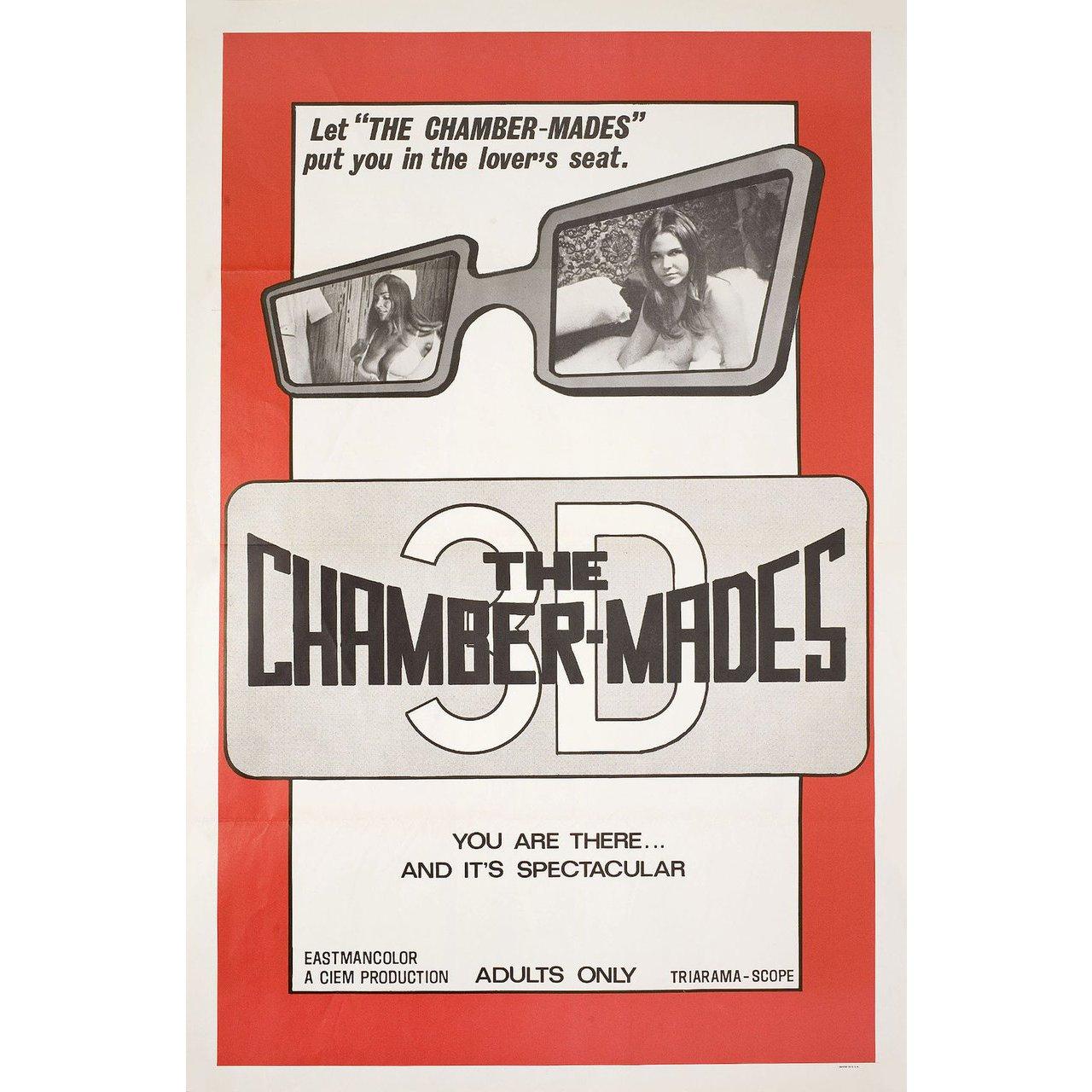 Original 1975 U.S. one sheet poster for the film “The Chamber-Mades”. Fine condition, tri-fold. Many original posters were issued folded or were subsequently folded. Please note: the size is stated in inches and the actual size can vary by an inch