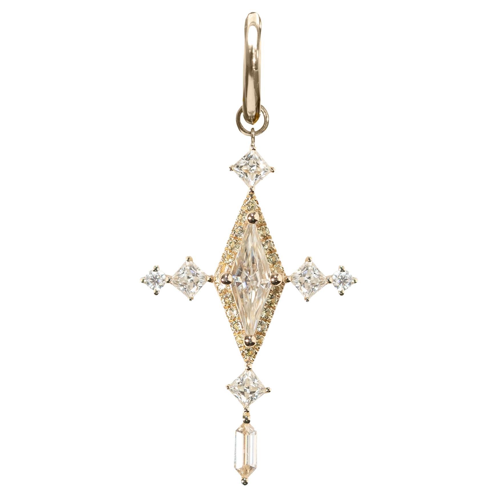 The Champagne Cross- 10kt Yellow Gold Drop Hoop Earring and Pendant For Sale