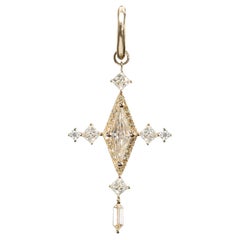 The Champagne Cross- 14kt Yellow Gold Drop Hoop Earring and Pendant