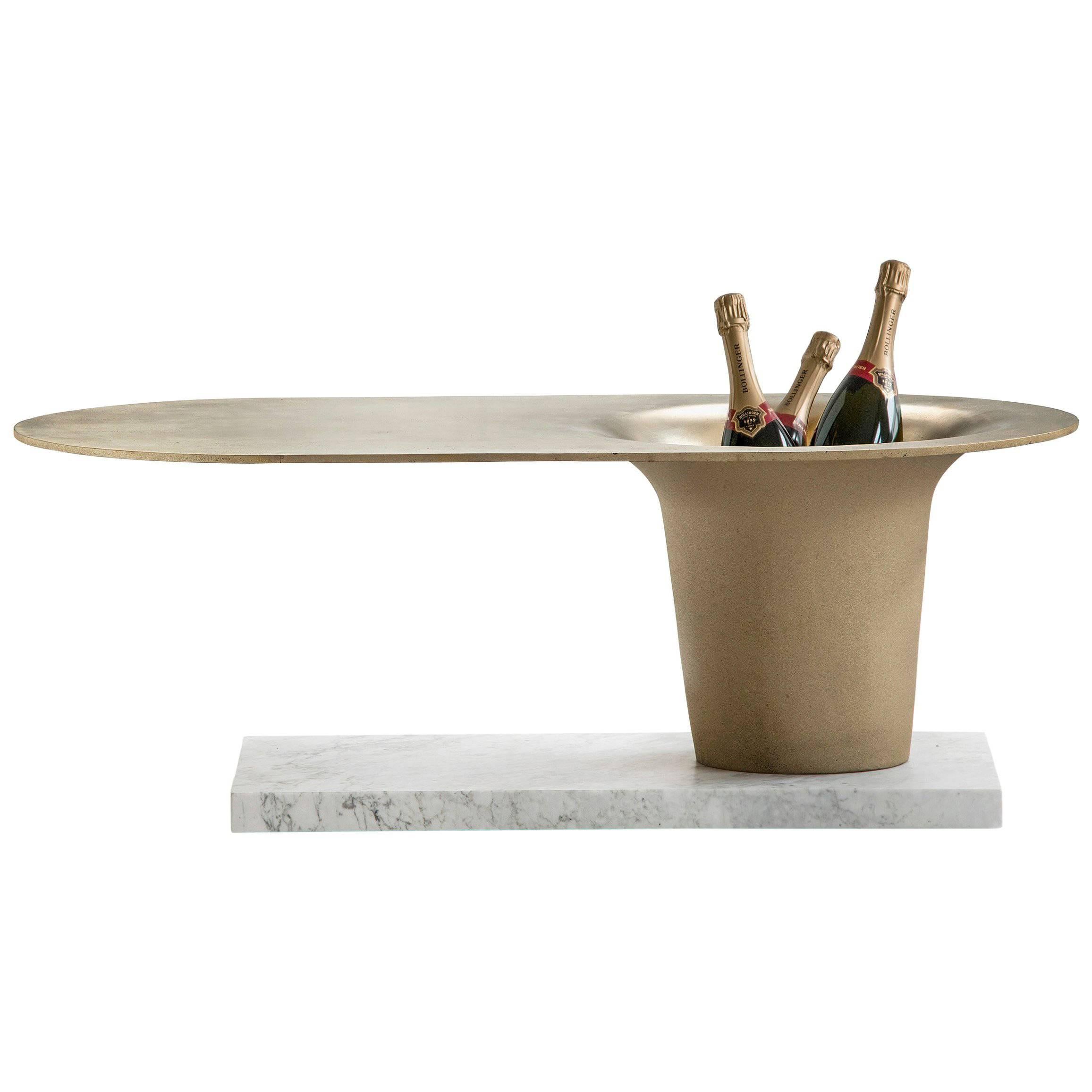 'The Champagne Table' Marble Stone Cast Brass by Master Swedish Bell Maker For Sale