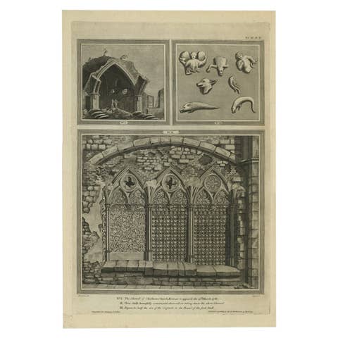 Chancel of Chartham Church, Kent – Gothic Architecture Engraving, 1790