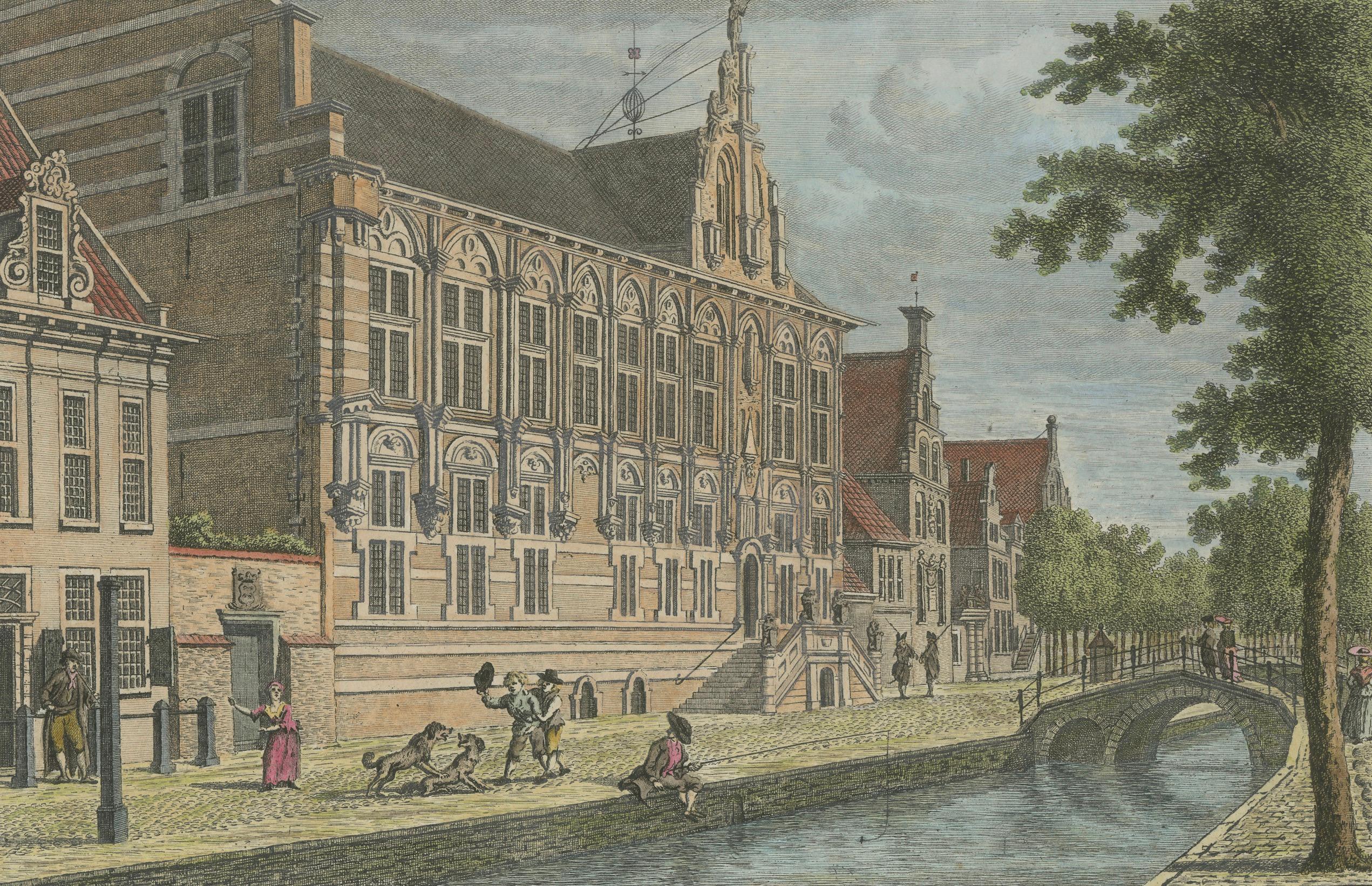 The Chancellery in Leeuwarden, Holland – Original 1793 Hand-Coloured Engraving In Good Condition For Sale In Langweer, NL