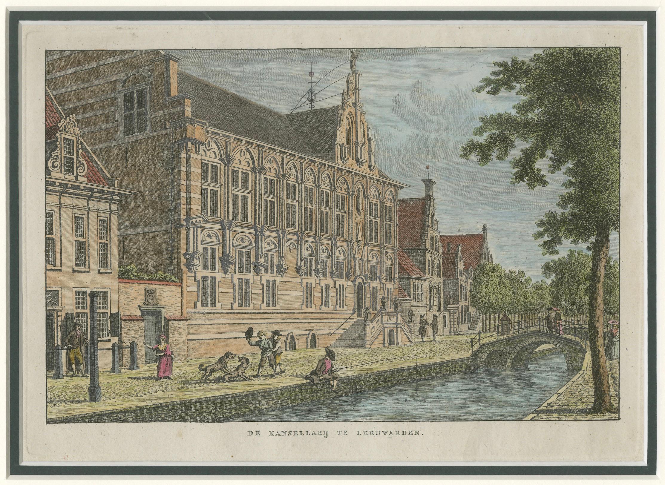 Late 18th Century The Chancellery in Leeuwarden, Holland – Original 1793 Hand-Coloured Engraving For Sale