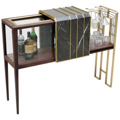 The Charles Bar in Walnut, Brass, Glass and Pietra Grey Marble by Studio A