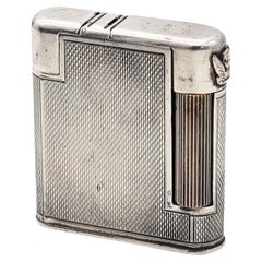 Retro The Charles London 1947 Pocket Petrol Lighter Guilloche Plated Sterling Silver