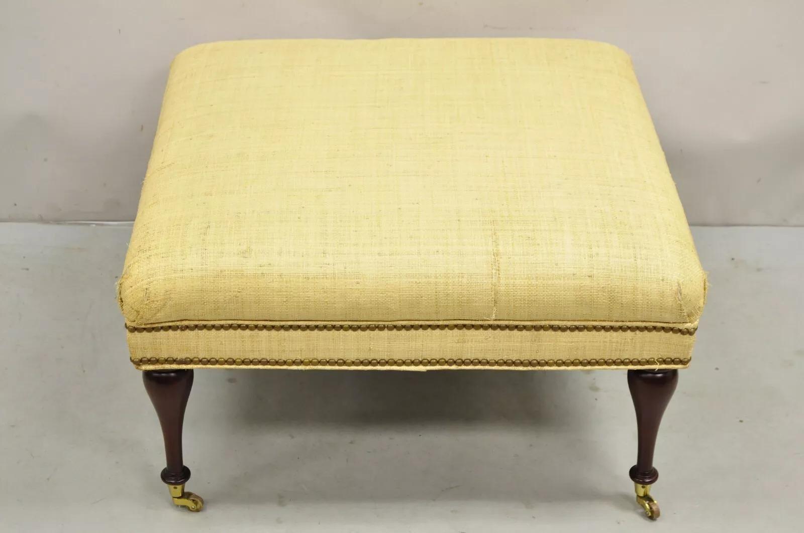 The Charles Stewart Co. Edwardian Style Mahogany Square Ottoman on Brass Castors 4