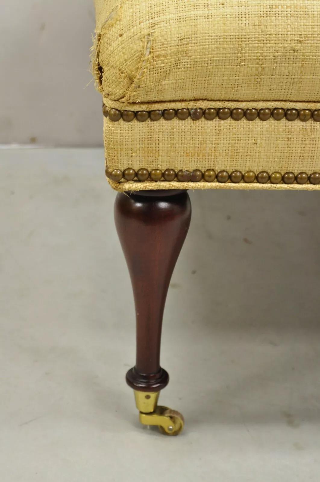 Unknown The Charles Stewart Co. Edwardian Style Mahogany Square Ottoman on Brass Castors