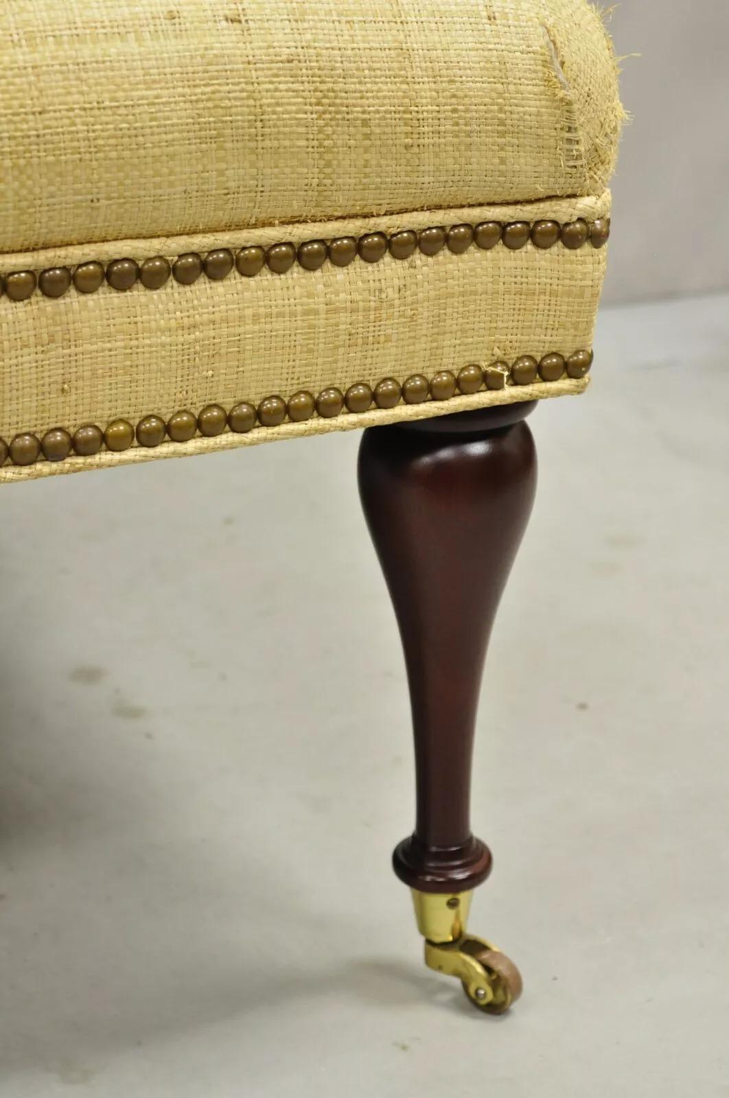 The Charles Stewart Co. Edwardian Style Mahogany Square Ottoman on Brass Castors 1