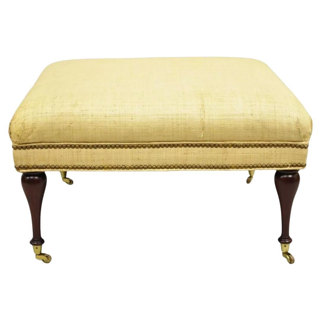 The Charles Stewart Co. Edwardian Style Mahogany Square Ottoman on Brass Castors