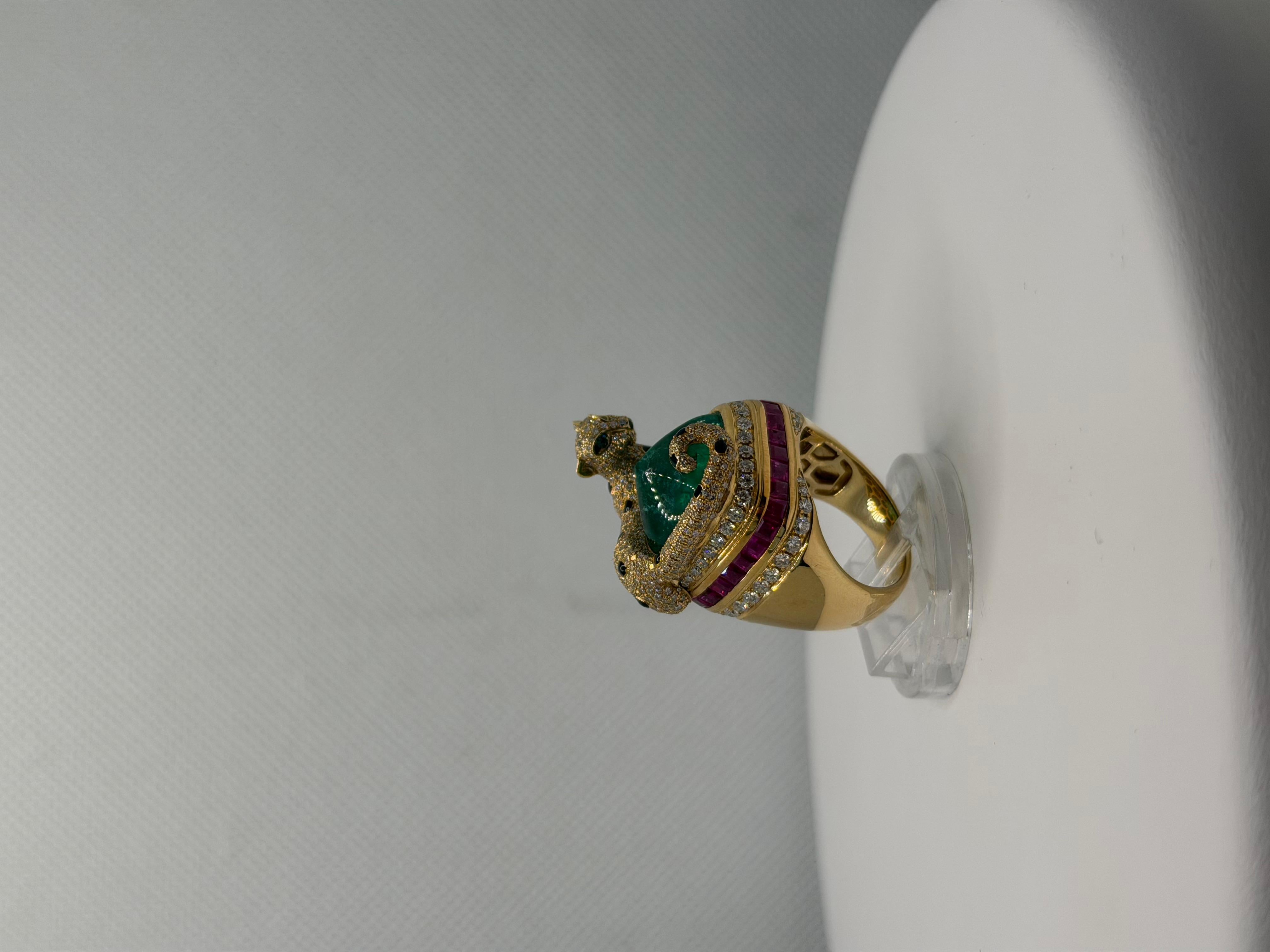 Die Gepardenumarmung - 14,80ct sambischer Zuckerhut Smaragd & Rubin Diamant Ring im Angebot 6
