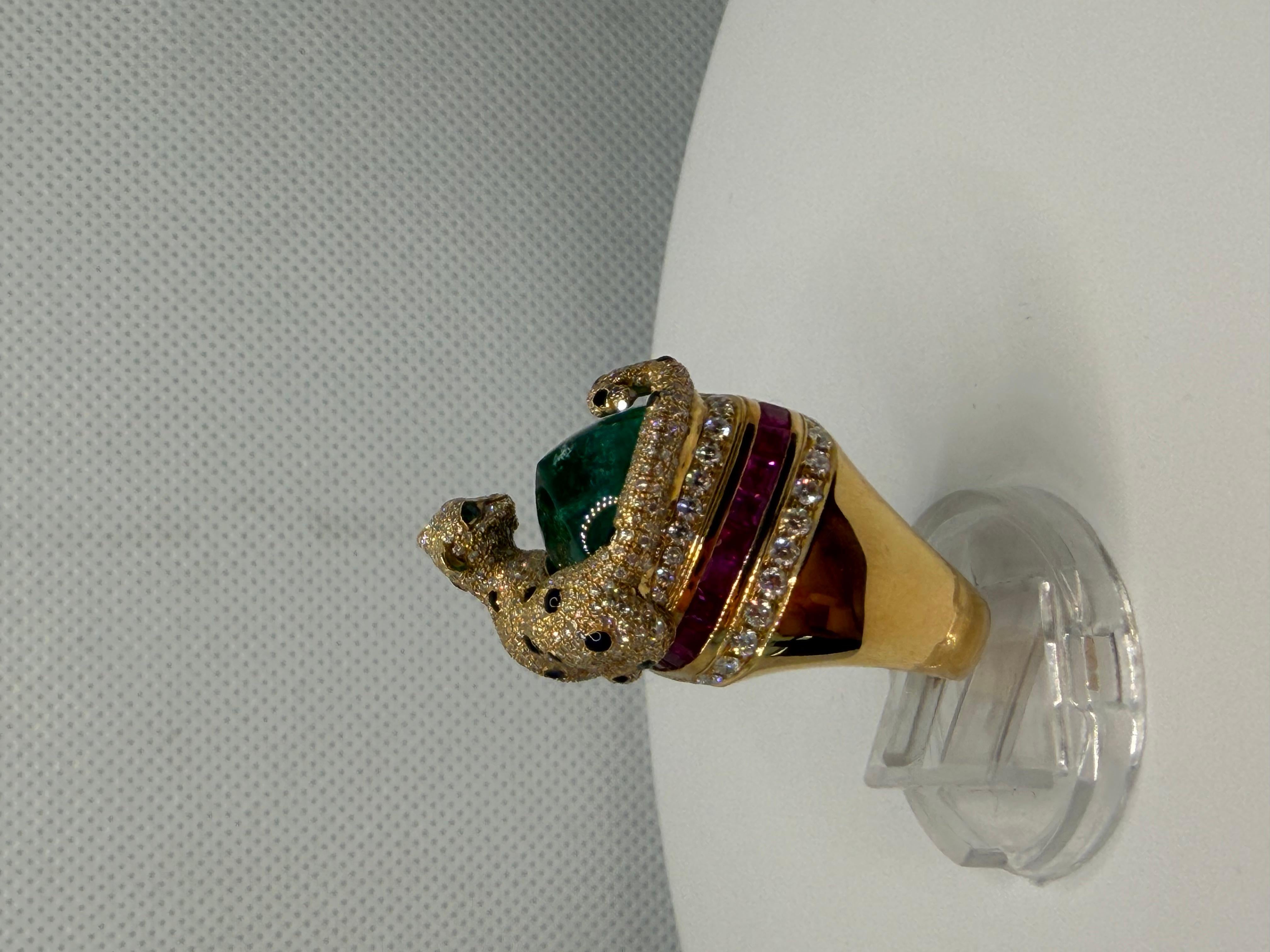 Die Gepardenumarmung - 14,80ct sambischer Zuckerhut Smaragd & Rubin Diamant Ring im Angebot 9