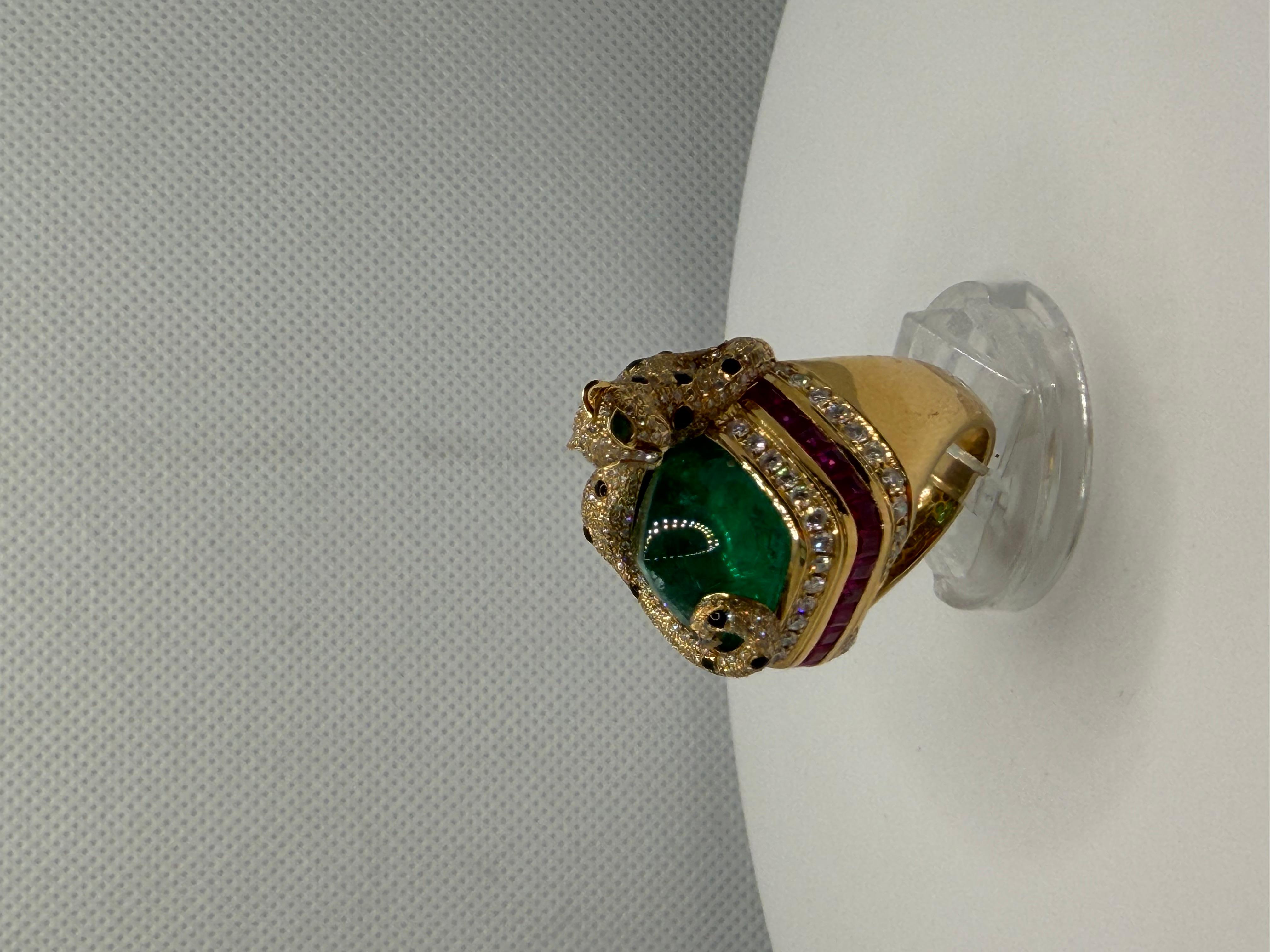 Die Gepardenumarmung - 14,80ct sambischer Zuckerhut Smaragd & Rubin Diamant Ring im Angebot 10