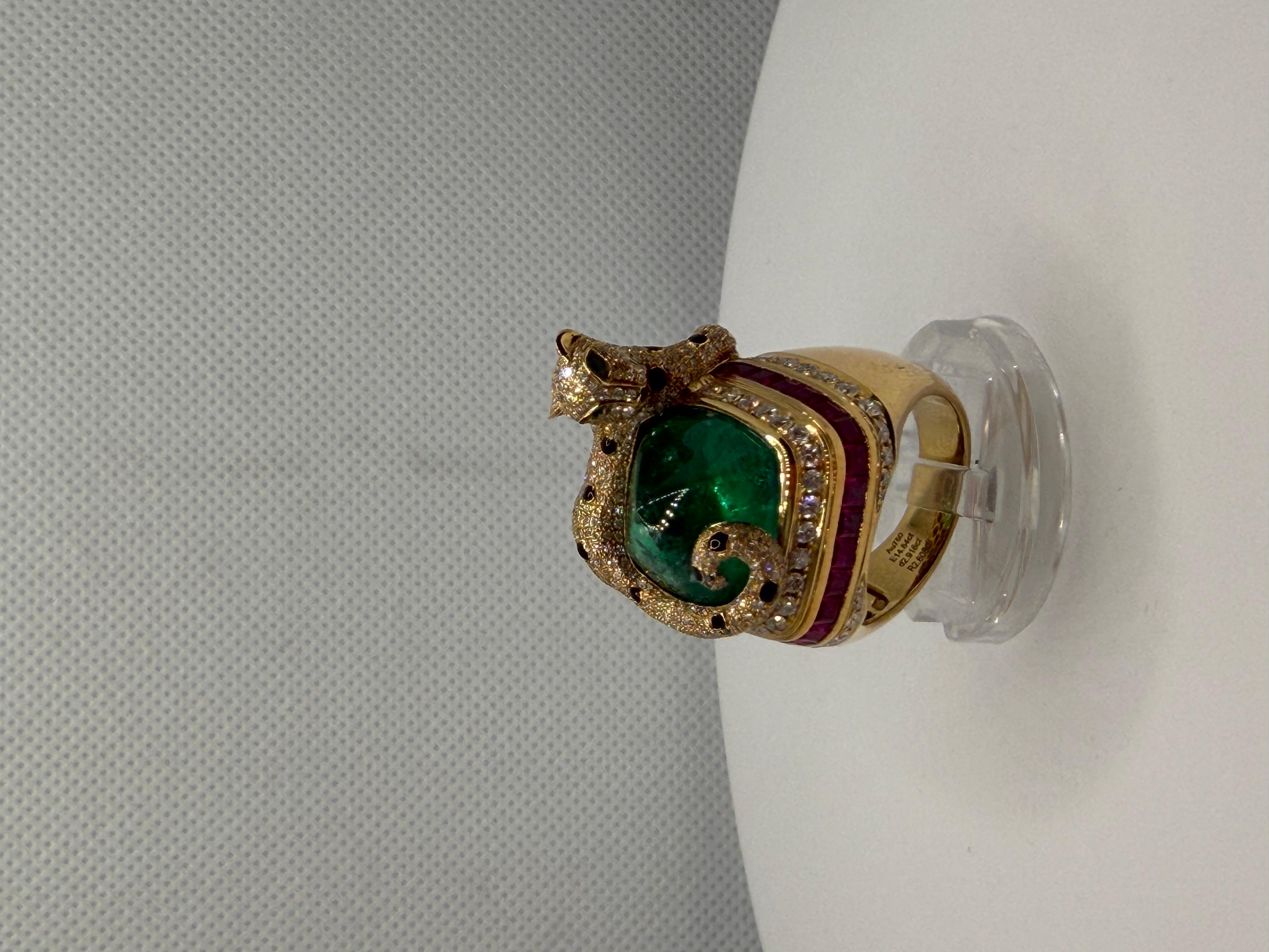 Die Gepardenumarmung - 14,80ct sambischer Zuckerhut Smaragd & Rubin Diamant Ring im Angebot 11