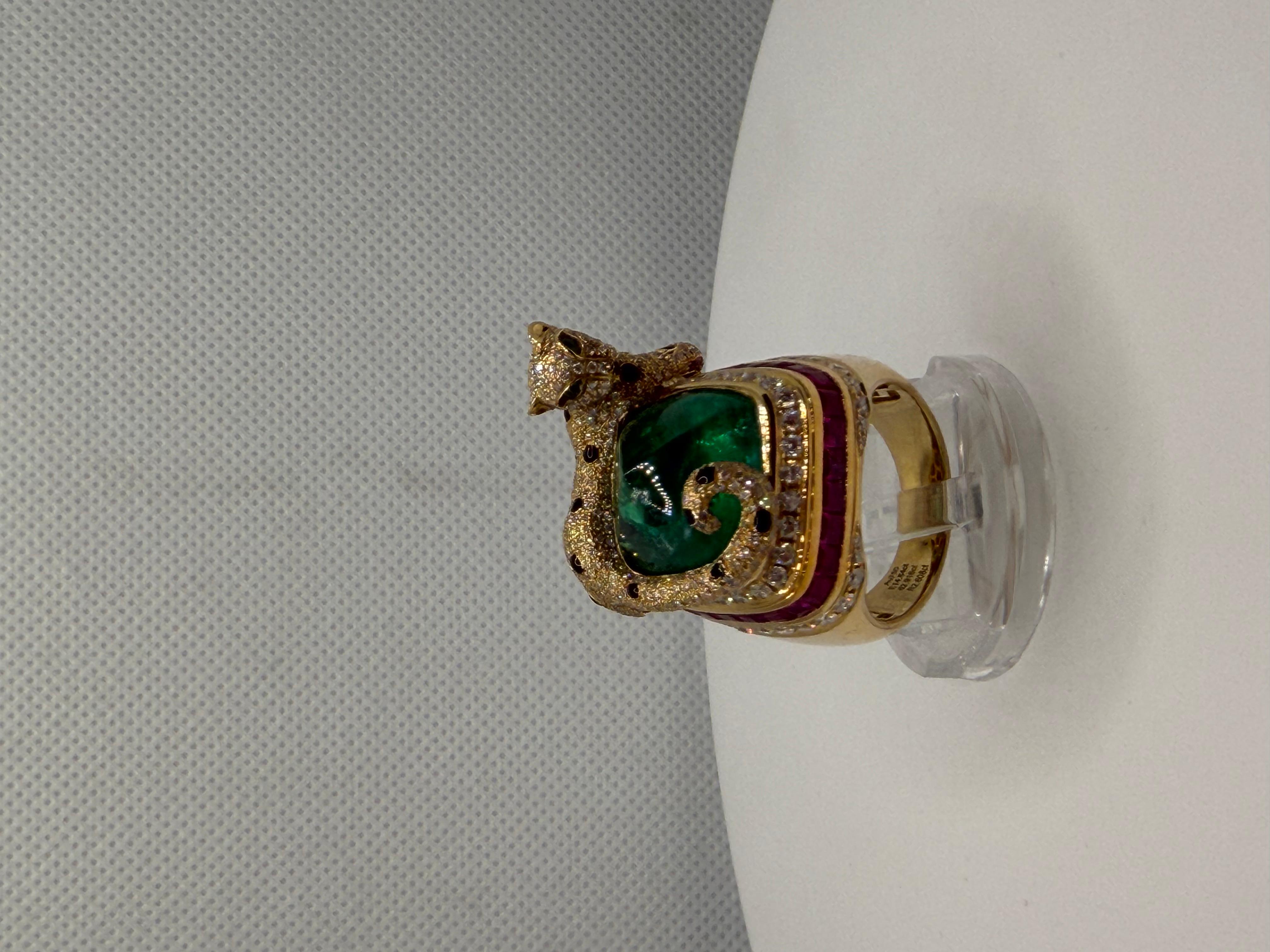 Die Gepardenumarmung - 14,80ct sambischer Zuckerhut Smaragd & Rubin Diamant Ring im Angebot 13