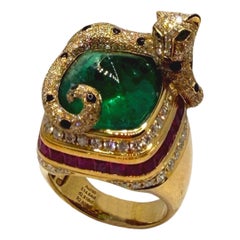 The Cheetah Embrace – 14.80ct Zambian Sugarloaf Emerald & Ruby Diamond Ring