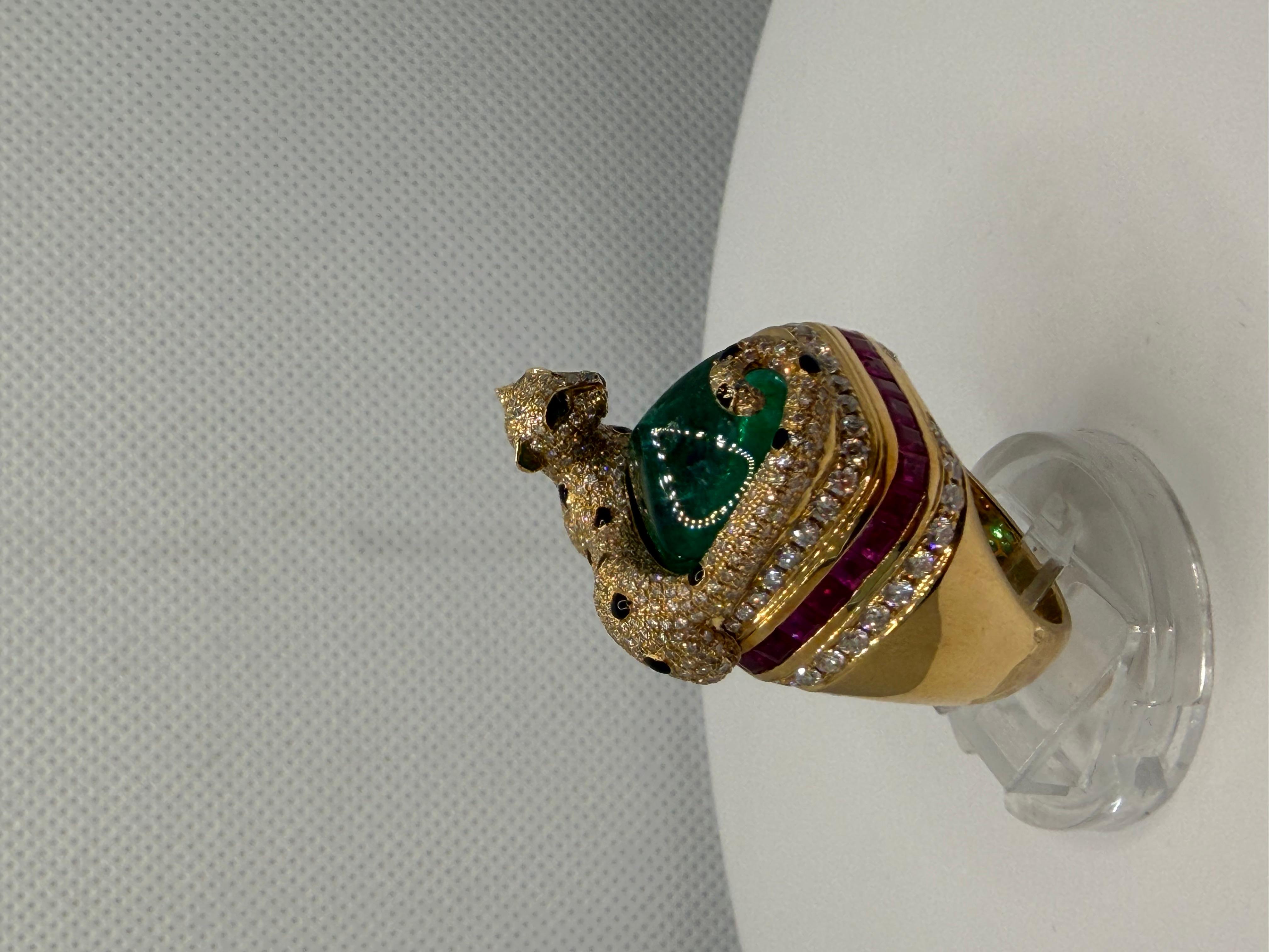 Die Gepardenumarmung - 14,80ct sambischer Zuckerhut Smaragd & Rubin Diamant Ring im Angebot 15