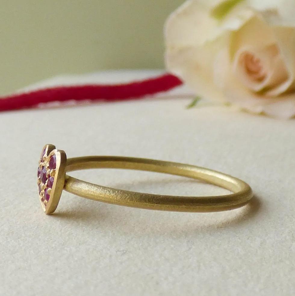 For Sale:  The Cherish-Ruby Ethical Gold Heart Ring 18ct Fairmined Gold 4