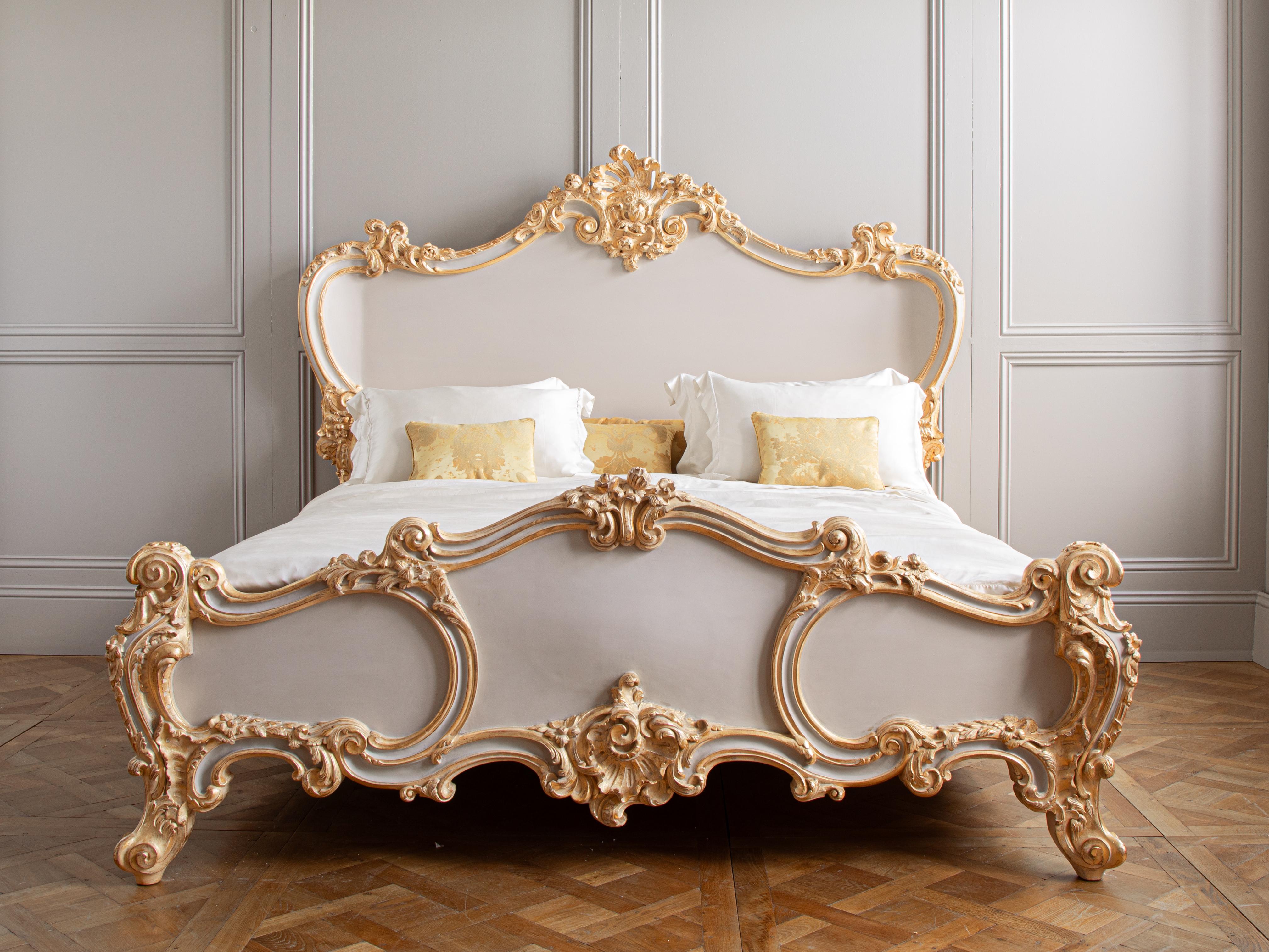 Hand-Carved The Cherub Bed By La Maison London With Gold Highlights - UK Super King For Sale
