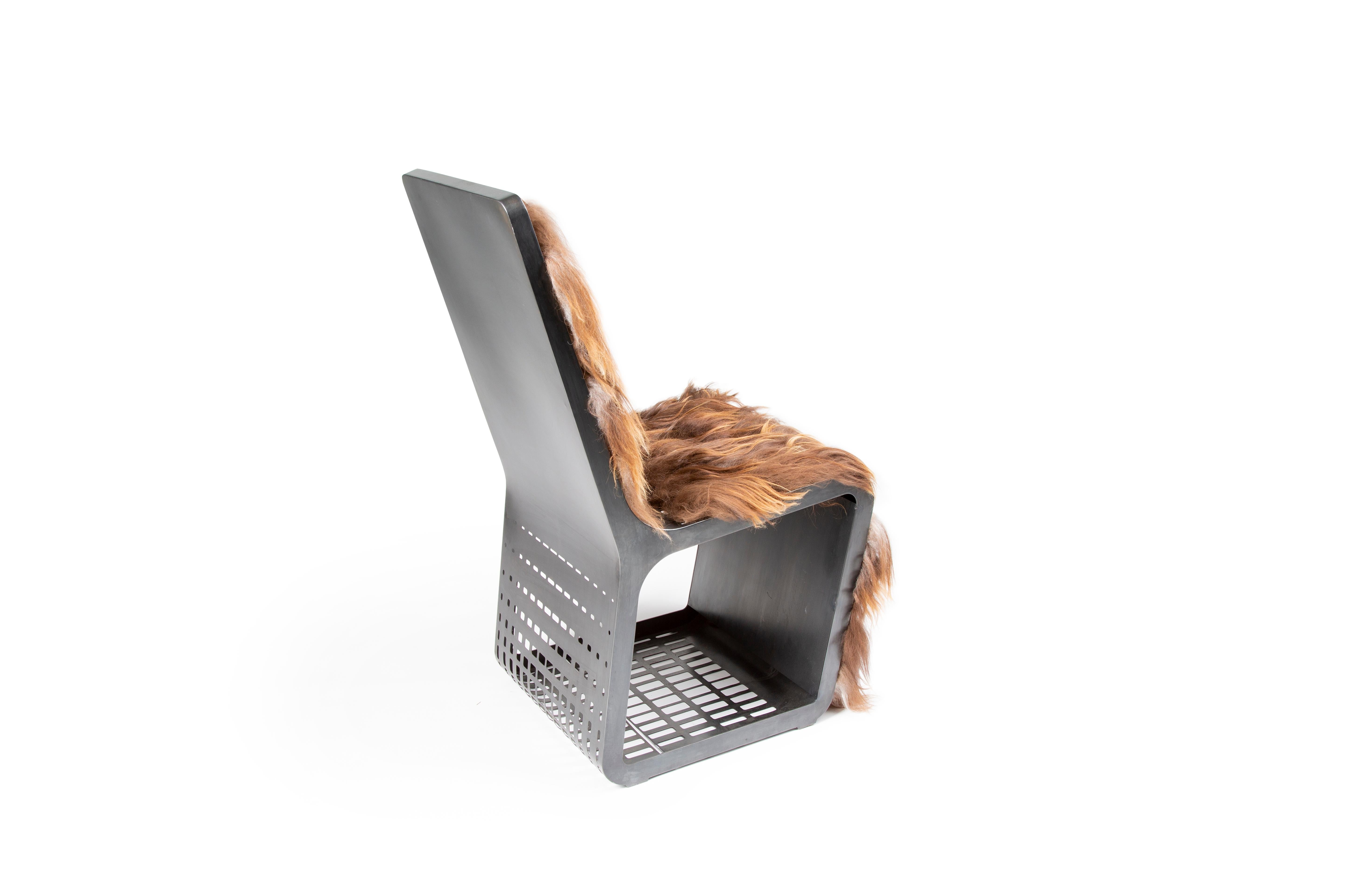 Folk Art Star Wars Chewbacca Chair, Modern laser Cut Steel Chair with Woven Icelandic Fur For Sale