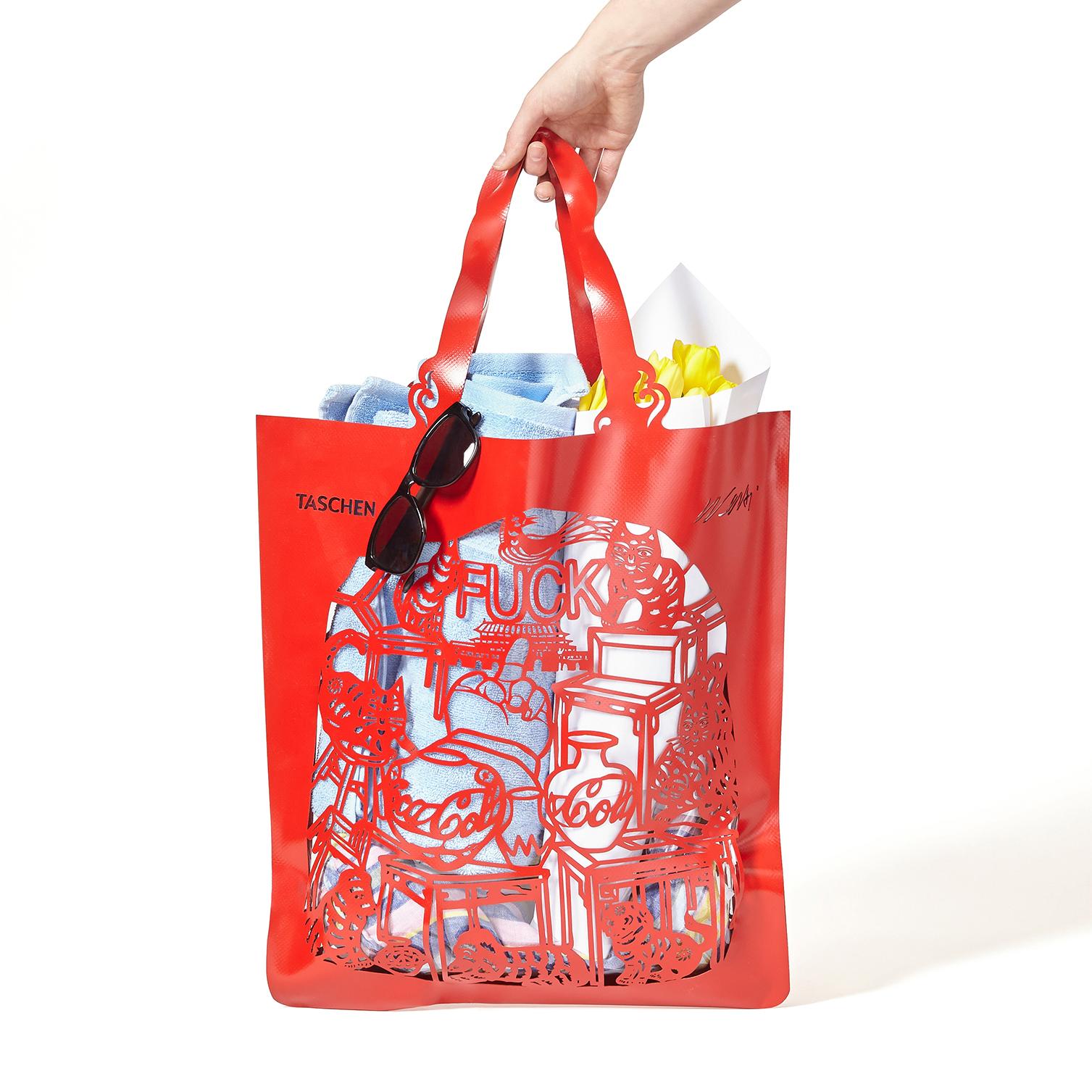 Red PVC bag with transparent inlay
Measures: 18.5 x 25.4 inches (without handles)
edition of 2,500
custom gift box

This limited edition tote by Ai Weiwei is both the ultimate beach-to-dinner tote and beautiful enough to frame and hang on your