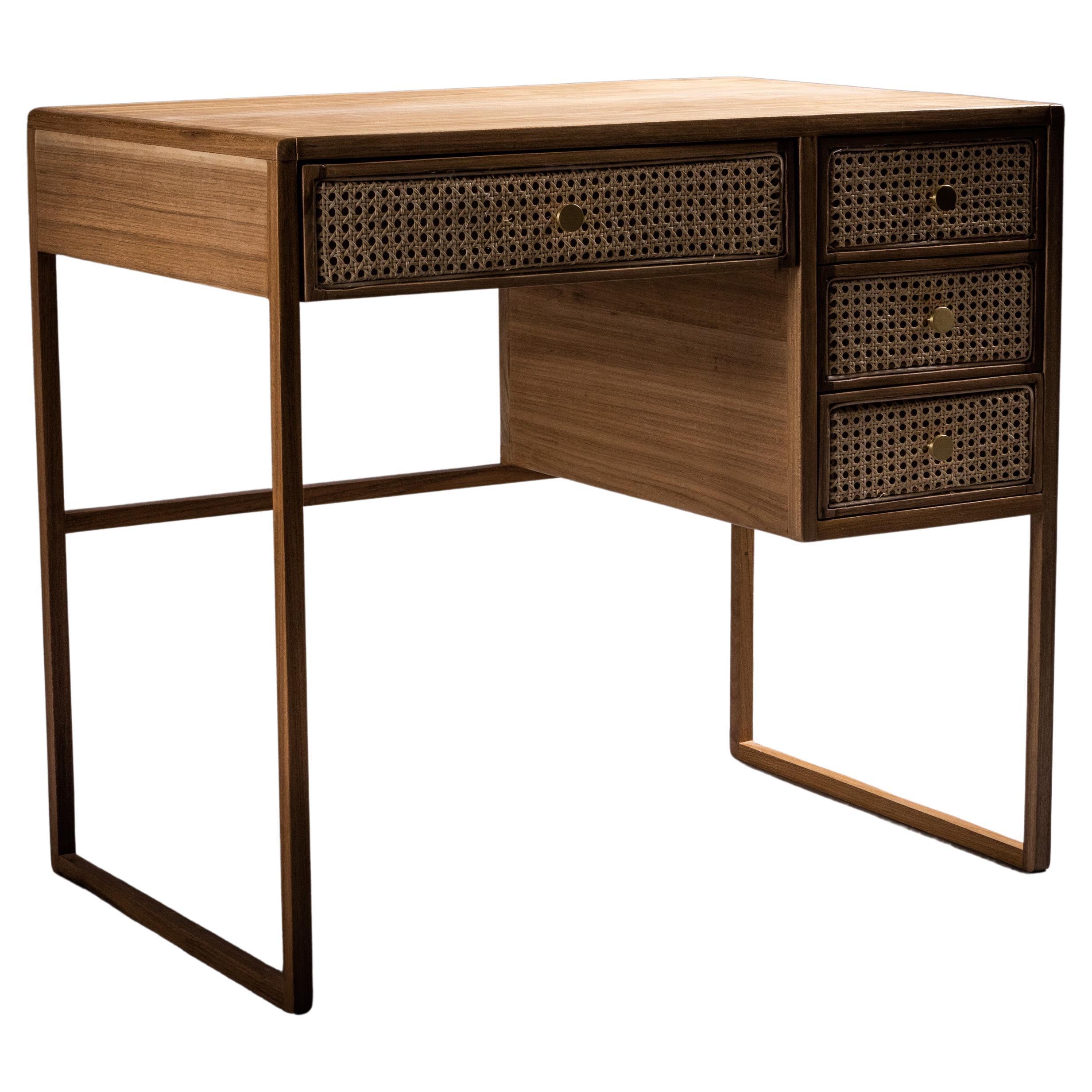 The Chiquita Desk. Brazilian Solid Wood and Natural Straws. For Sale