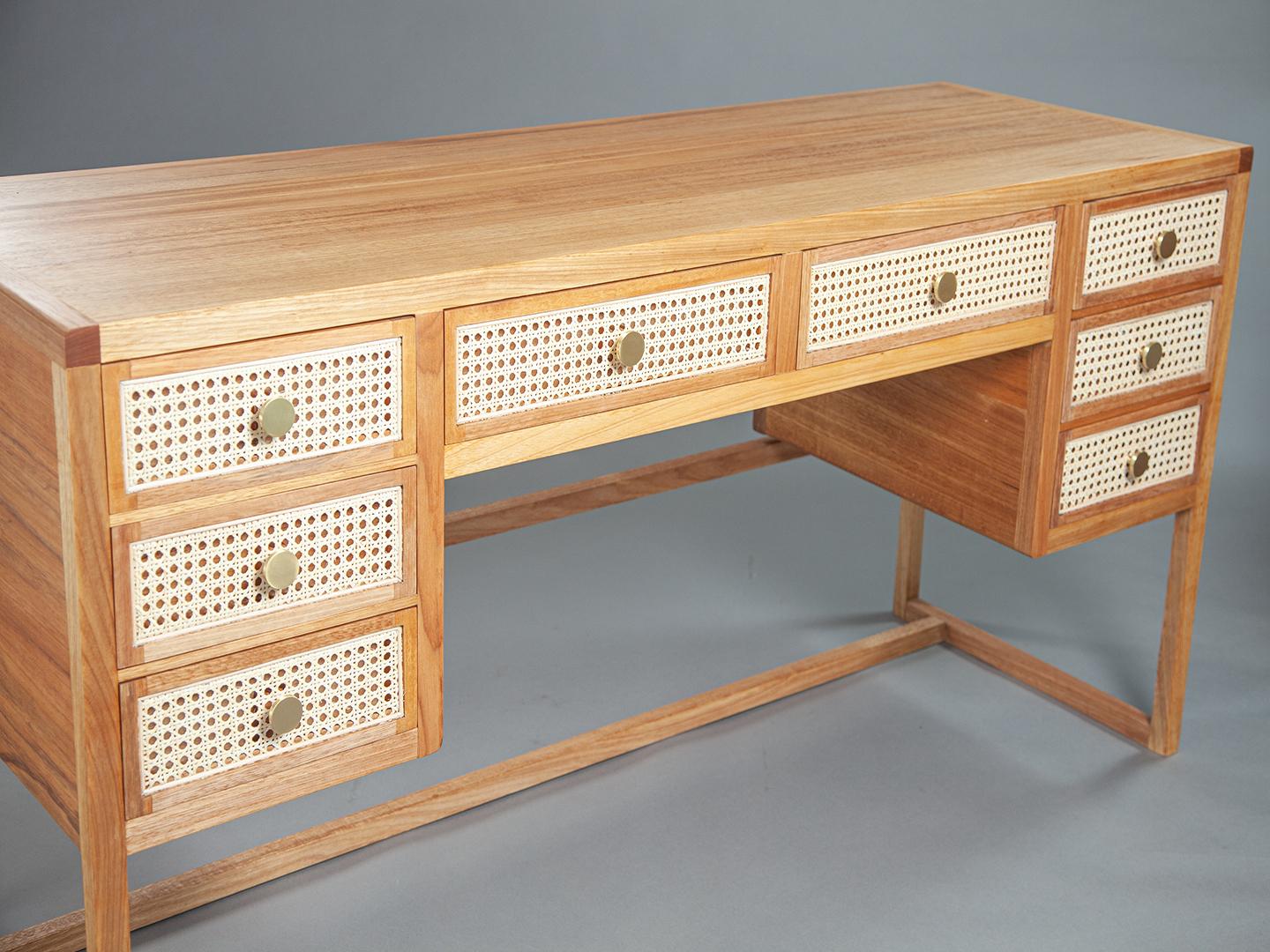 Modern The Chiquita desk with 8 drawers in Brazilian sollid wood For Sale