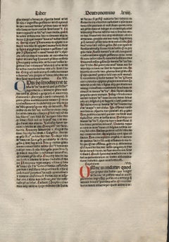 "The Chosen" Deuteronomy 6-9, 1479 Large Latin Bible Leaf Medieval Incunabula