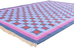 The Chromatic Mosaic: A Vintage Afghan Dhurrie Masterpiece of Bold Elegance