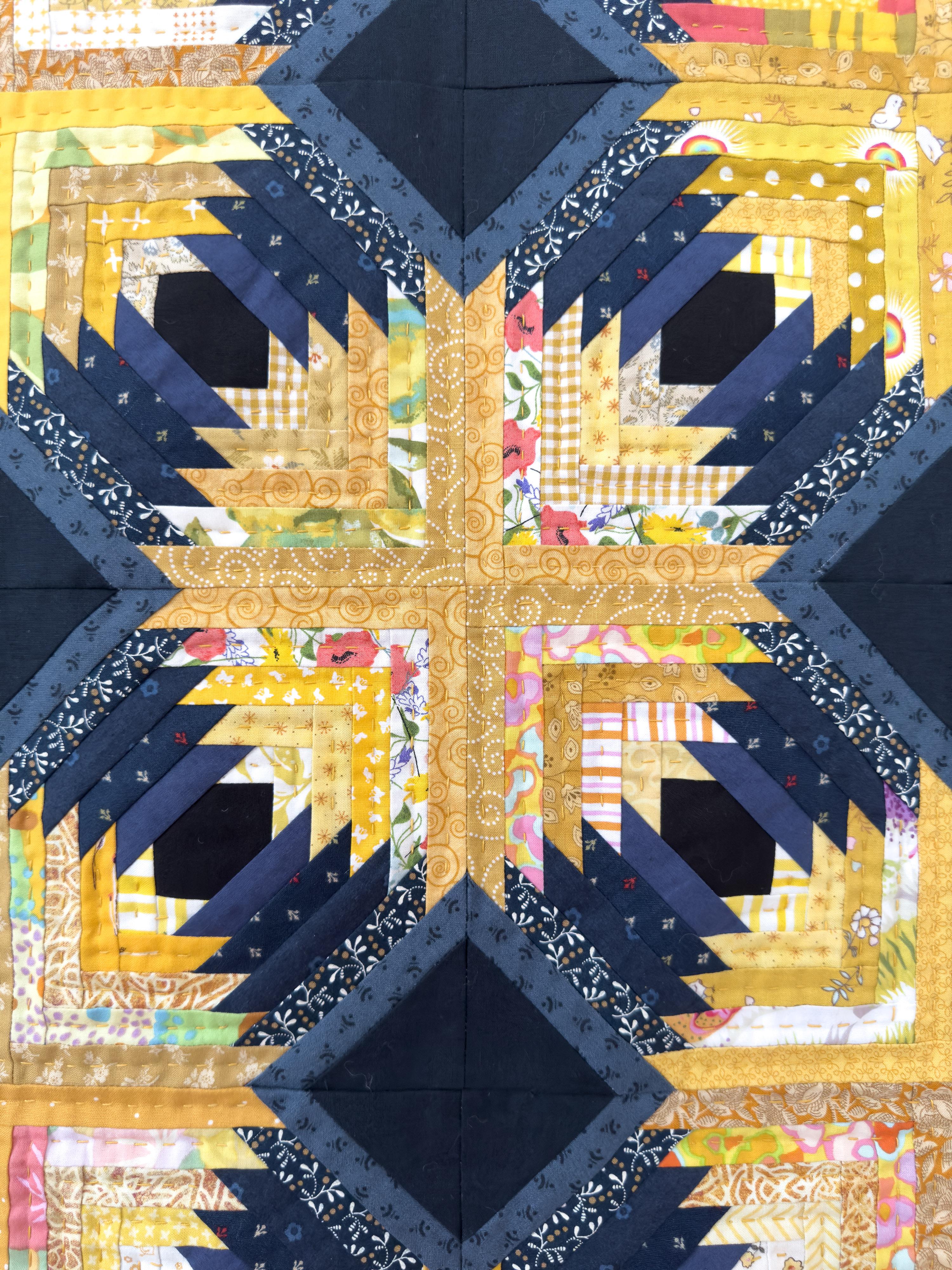 Fatto a mano La trapunta Chrysanthemum di Tra-la-la Quilts, Patchwork intricato, stile giapponese in vendita