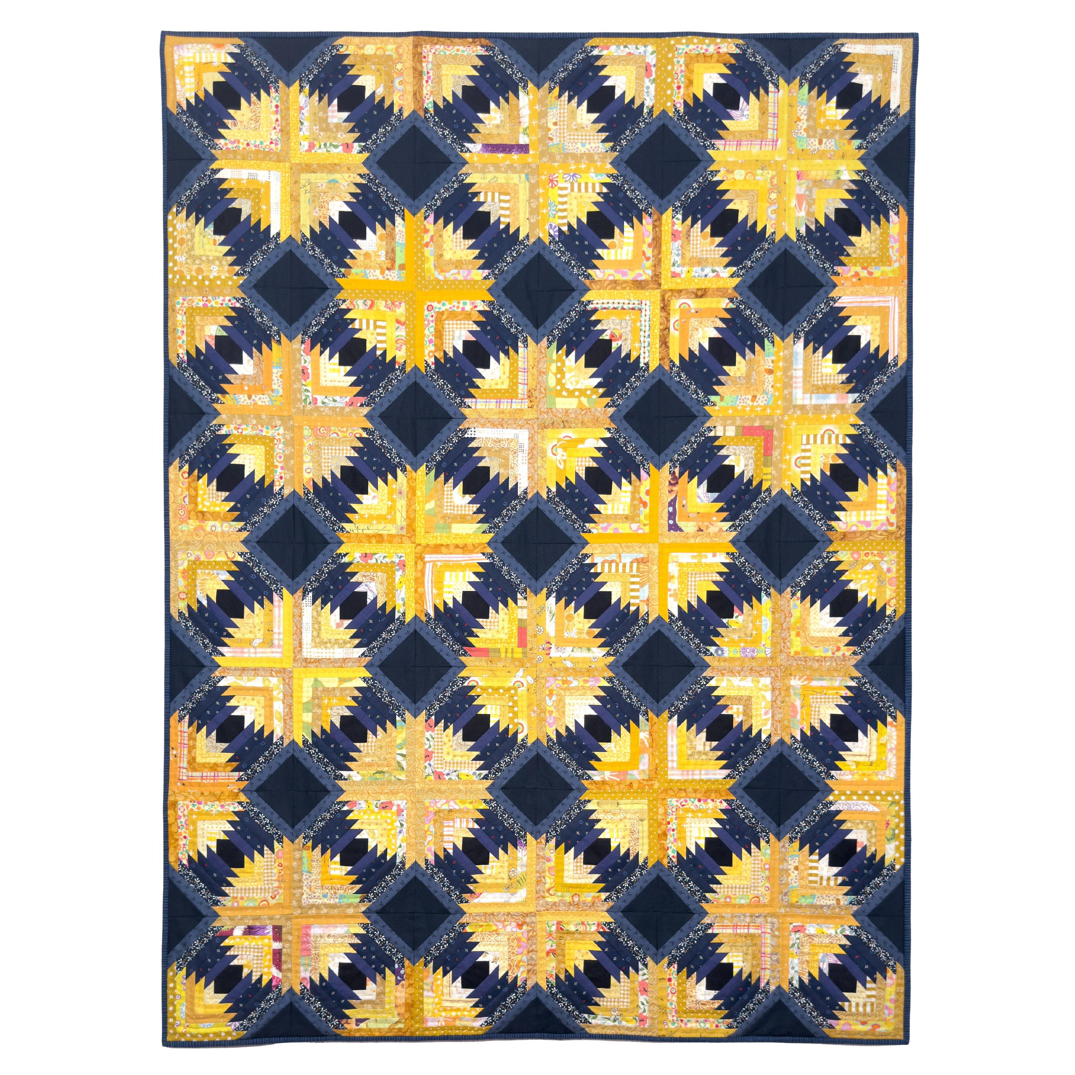 La trapunta Chrysanthemum di Tra-la-la Quilts, Patchwork intricato, stile giapponese in vendita