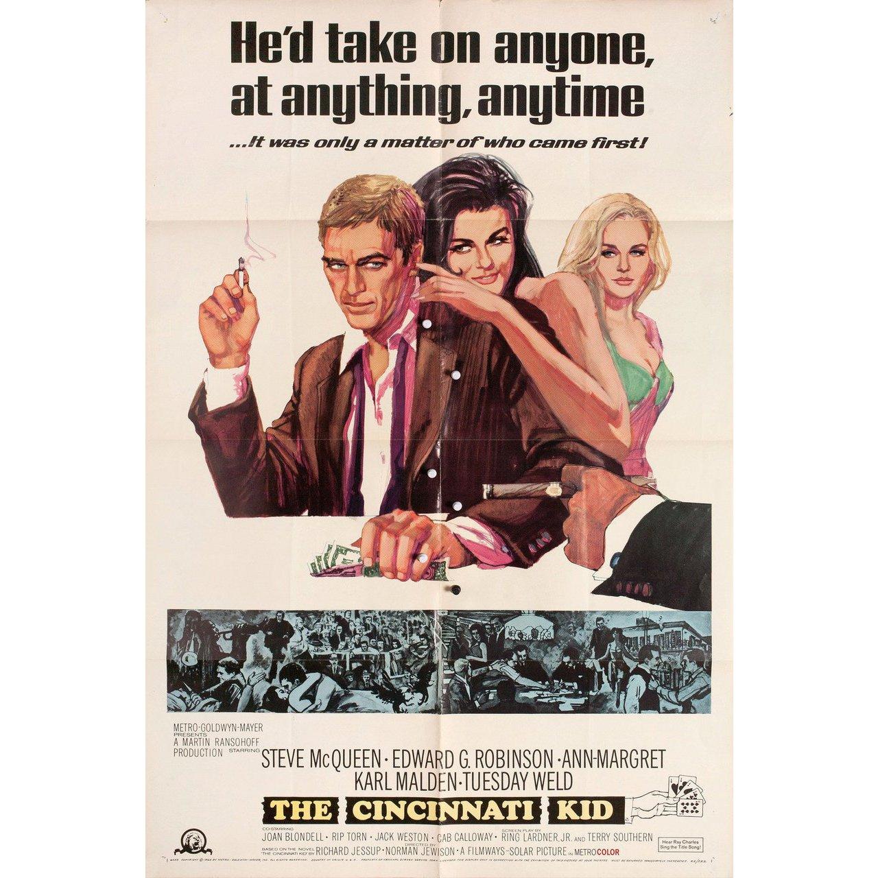 Original 1965 U.S. one sheet poster by Bob Peak for the film ‘The Cincinnati Kid’ directed by Norman Jewison with Steve McQueen / Ann-Margret / Karl Malden / Tuesday Weld. Very good-fine condition, folded. Many original posters were issued folded or
