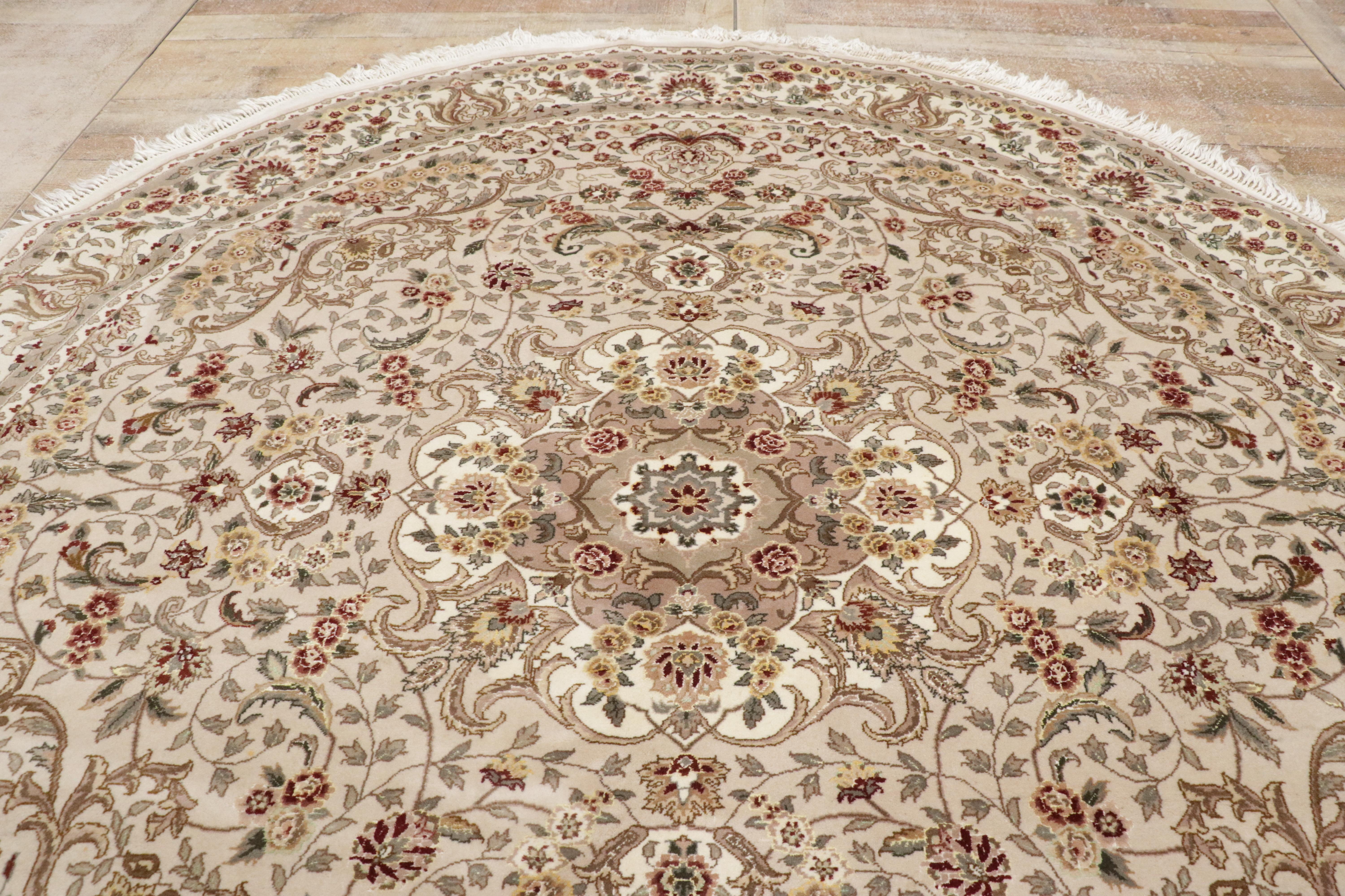 The Circle of Harmony: Round Chinese Tabriz Wool & Silk Rug of Timeless Elegance For Sale 11