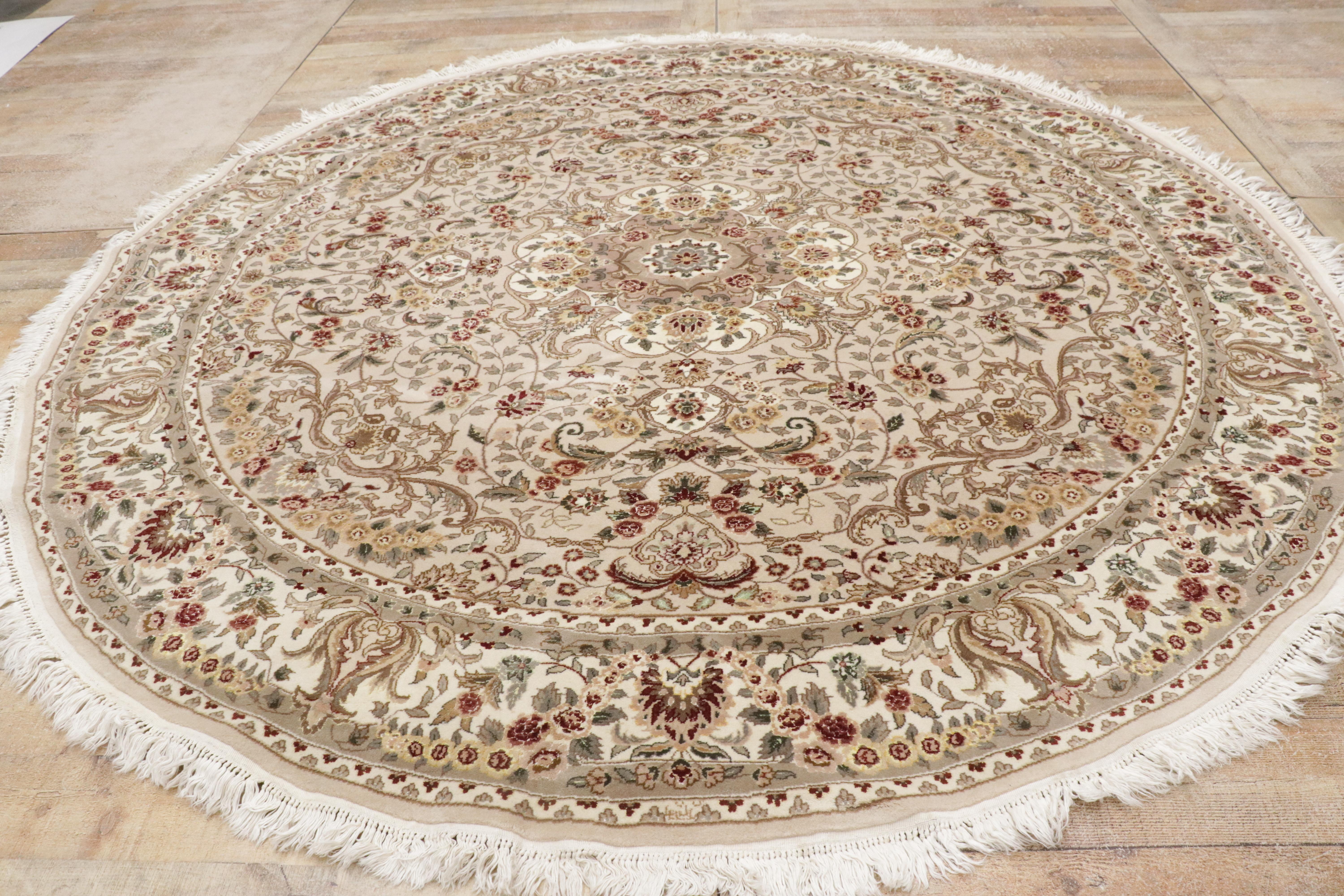 The Circle of Harmony: Round Chinese Tabriz Wool & Silk Rug of Timeless Elegance For Sale 12