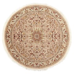 The Circle of Harmony: Round Chinese Tabriz Wool & Silk Rug of Timeless Elegance