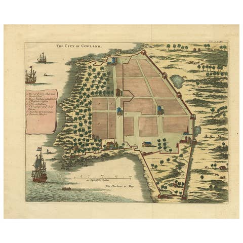 The City of Cowlang – Antique Map of Kollam (Quilon), India by Baldaeus, ca.1672