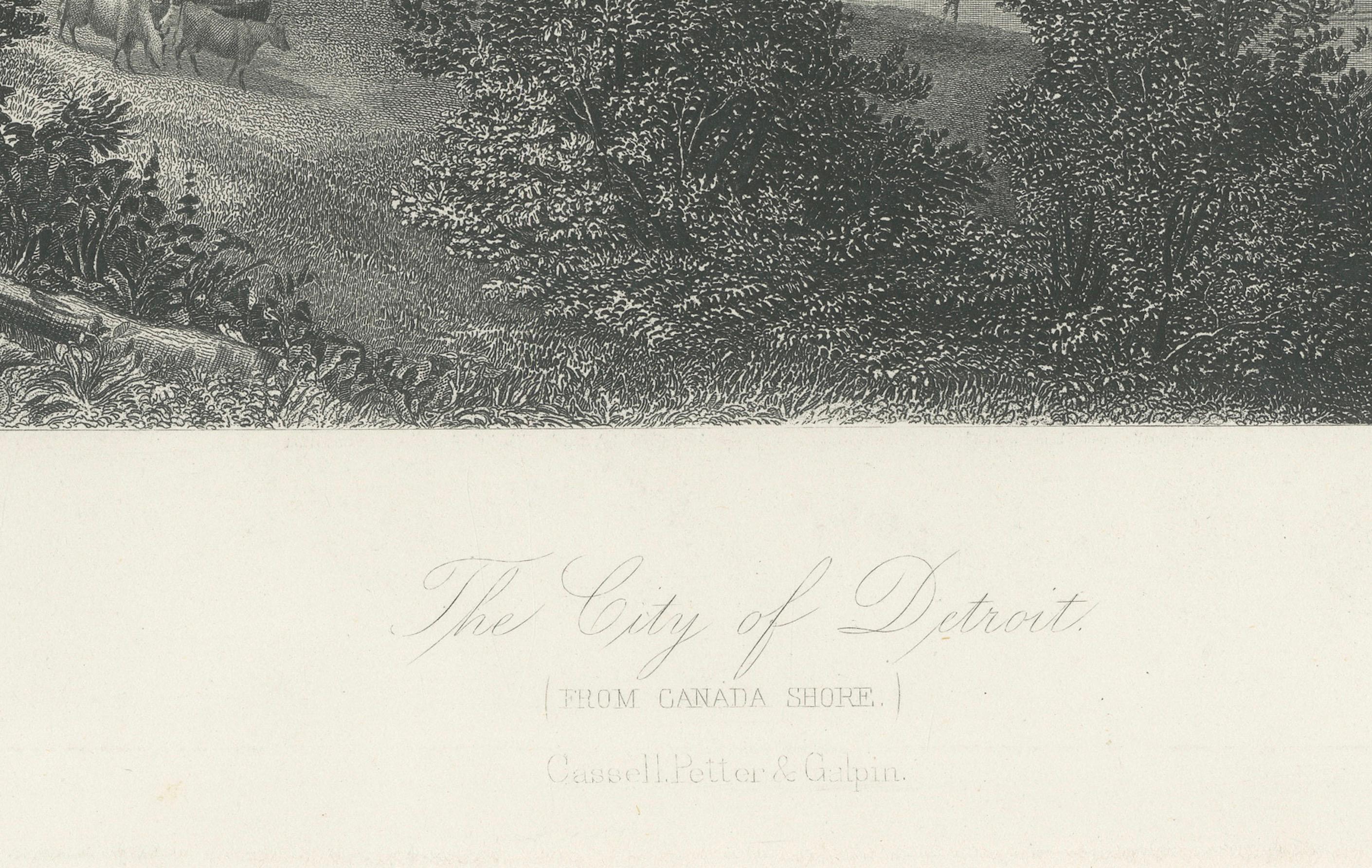 The City of Detroit, View from Canadian Shore – Antique Harbor Engraving, c.1872
