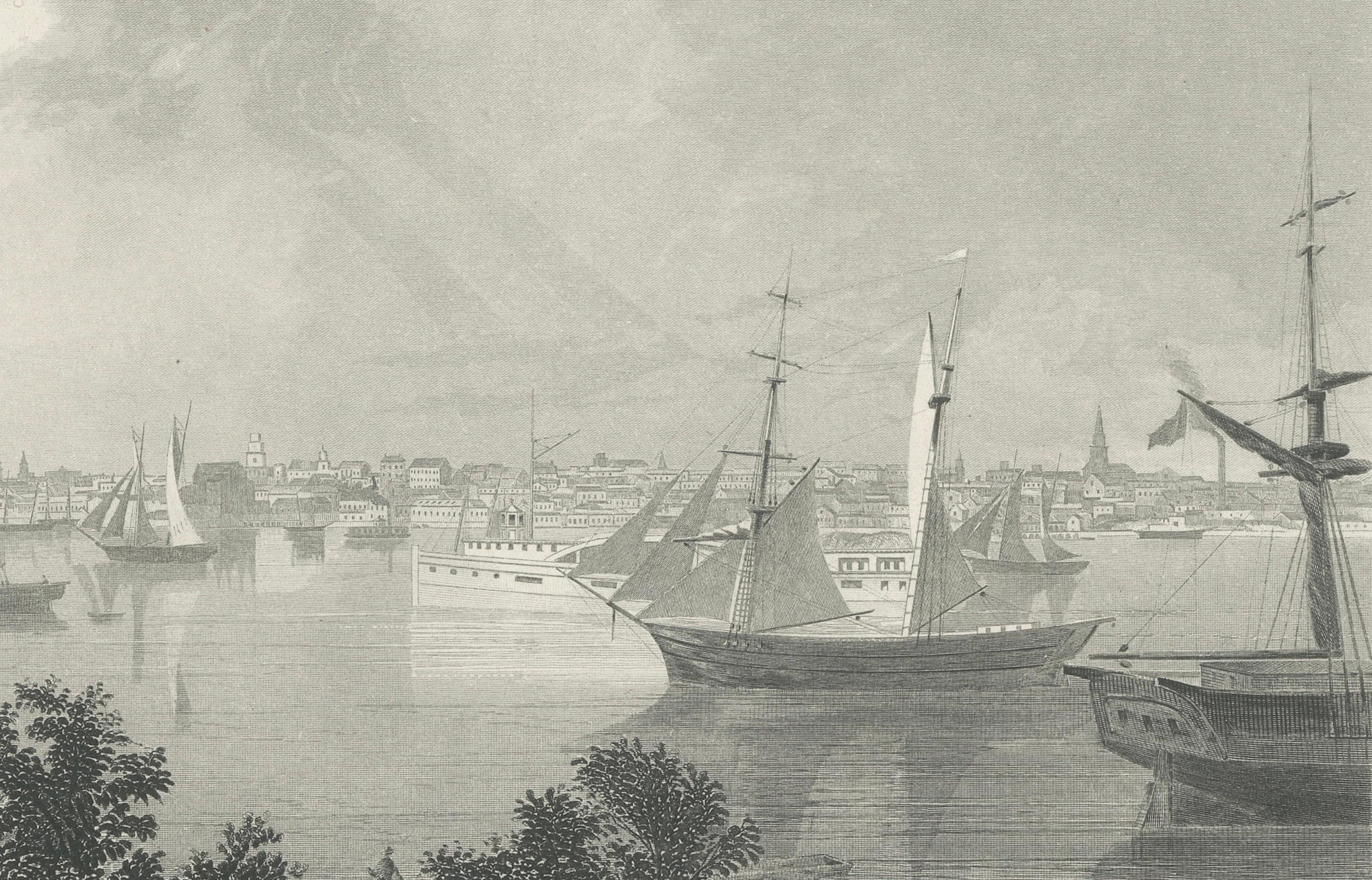 The City of Detroit, View from Canadian Shore – Antique Harbor Engraving, c.1872