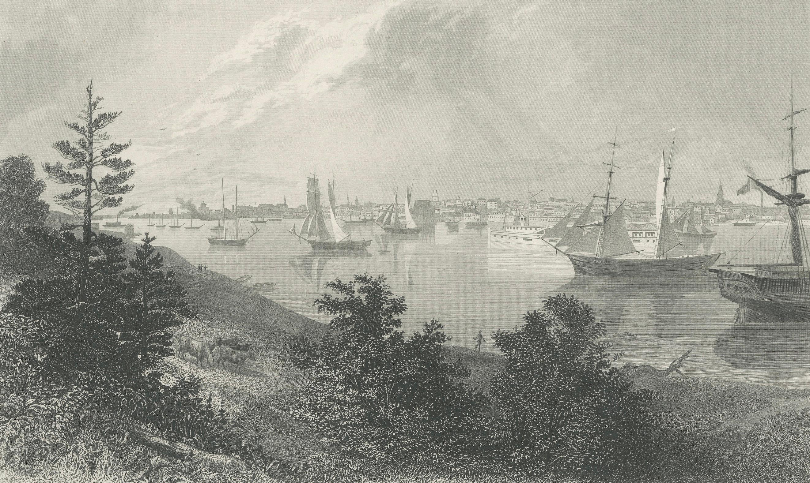 The City of Detroit, View from Canadian Shore – Antique Harbor Engraving, c.1872
