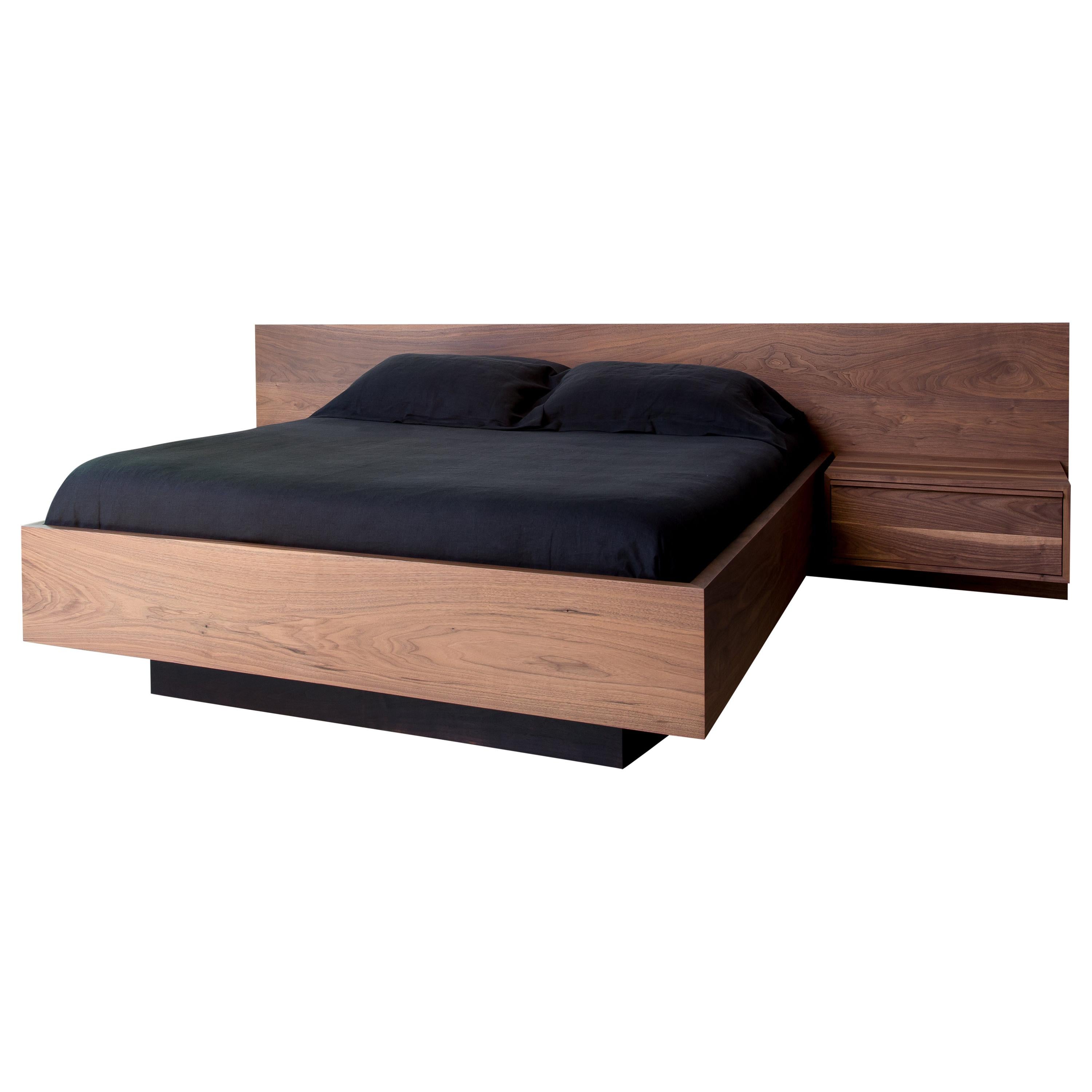Contemporary Solid Black Walnut Bed with Floating Nightstands by Kate Duncan 