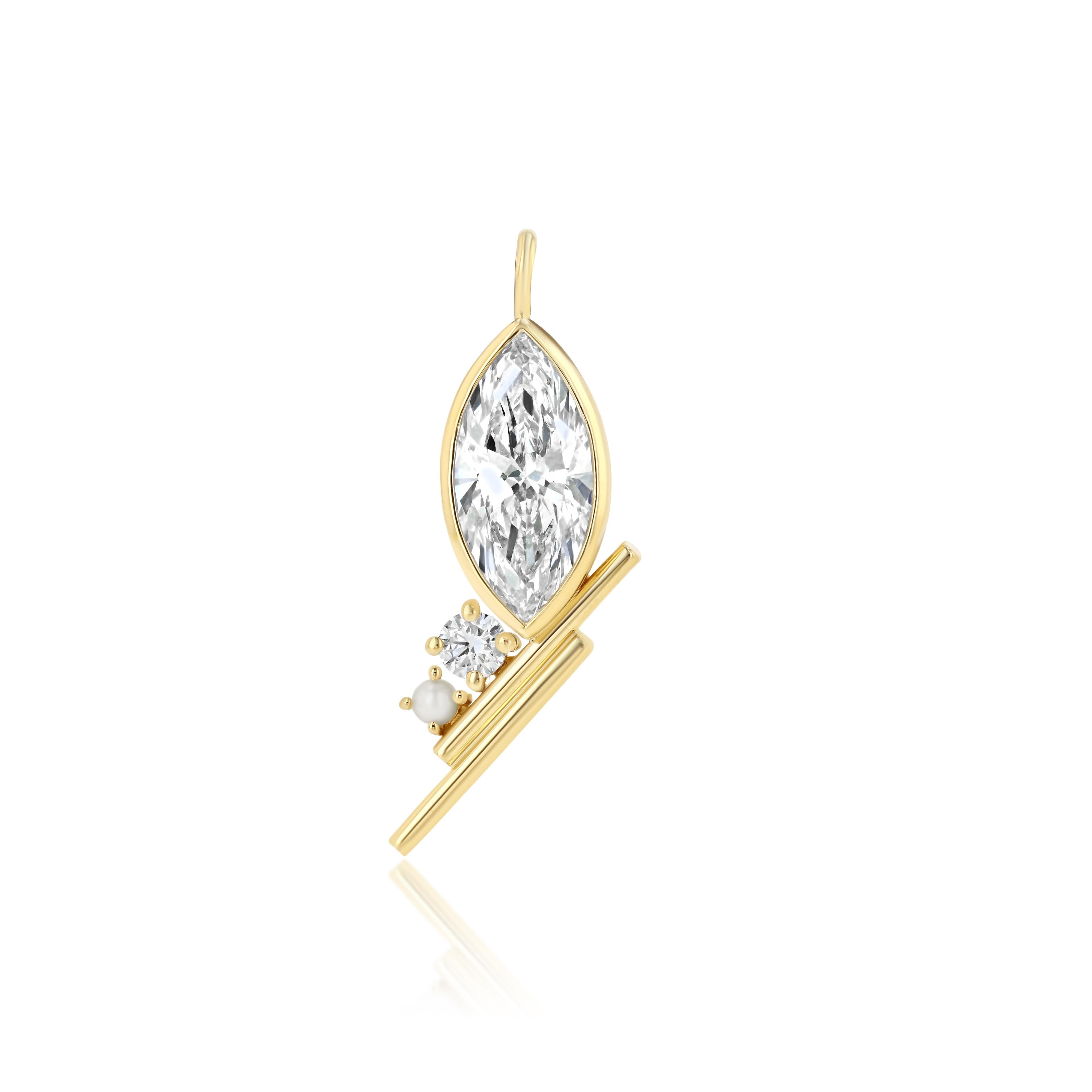Art déco Le pendentif et la chaîne Clara GIA 3ct SI1 marquise serti lunette et chaîne en diamants en vente