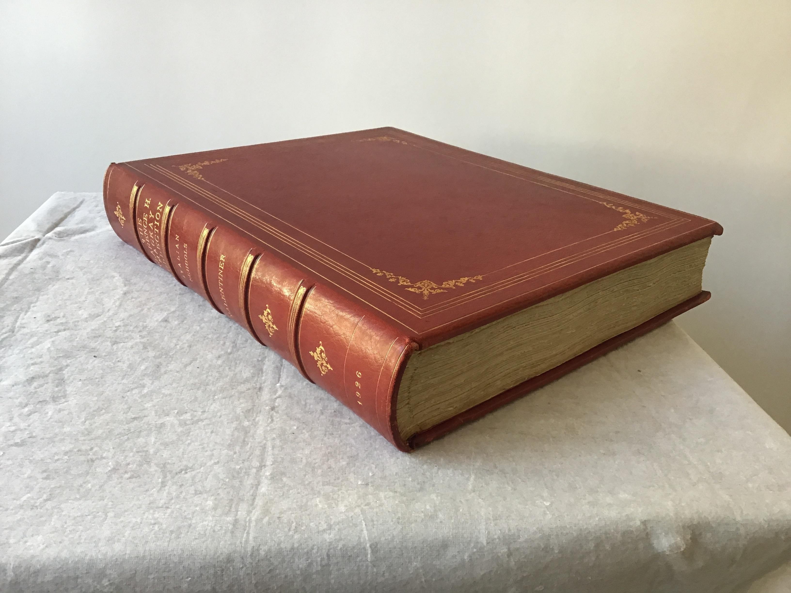 56 Photogravure plates. Privately printed in 1926 by Witherspoon & Co. Cover bound in Moroccan crimson leather with gilt flower motifs.
Privately printed catalogue limited to 100 numbered copies, printed on Fine thick paper. #31 out of 100 copies.